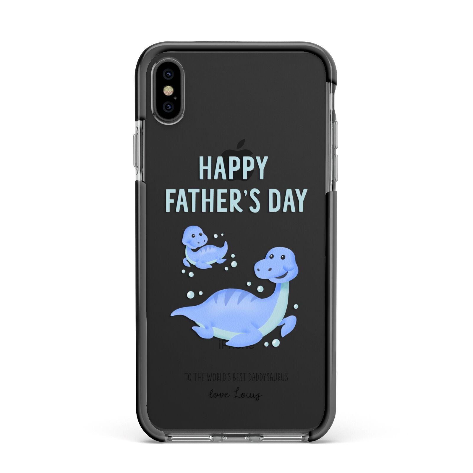 Personalised Fathers Day Dinosaur Apple iPhone Xs Max Impact Case Black Edge on Black Phone