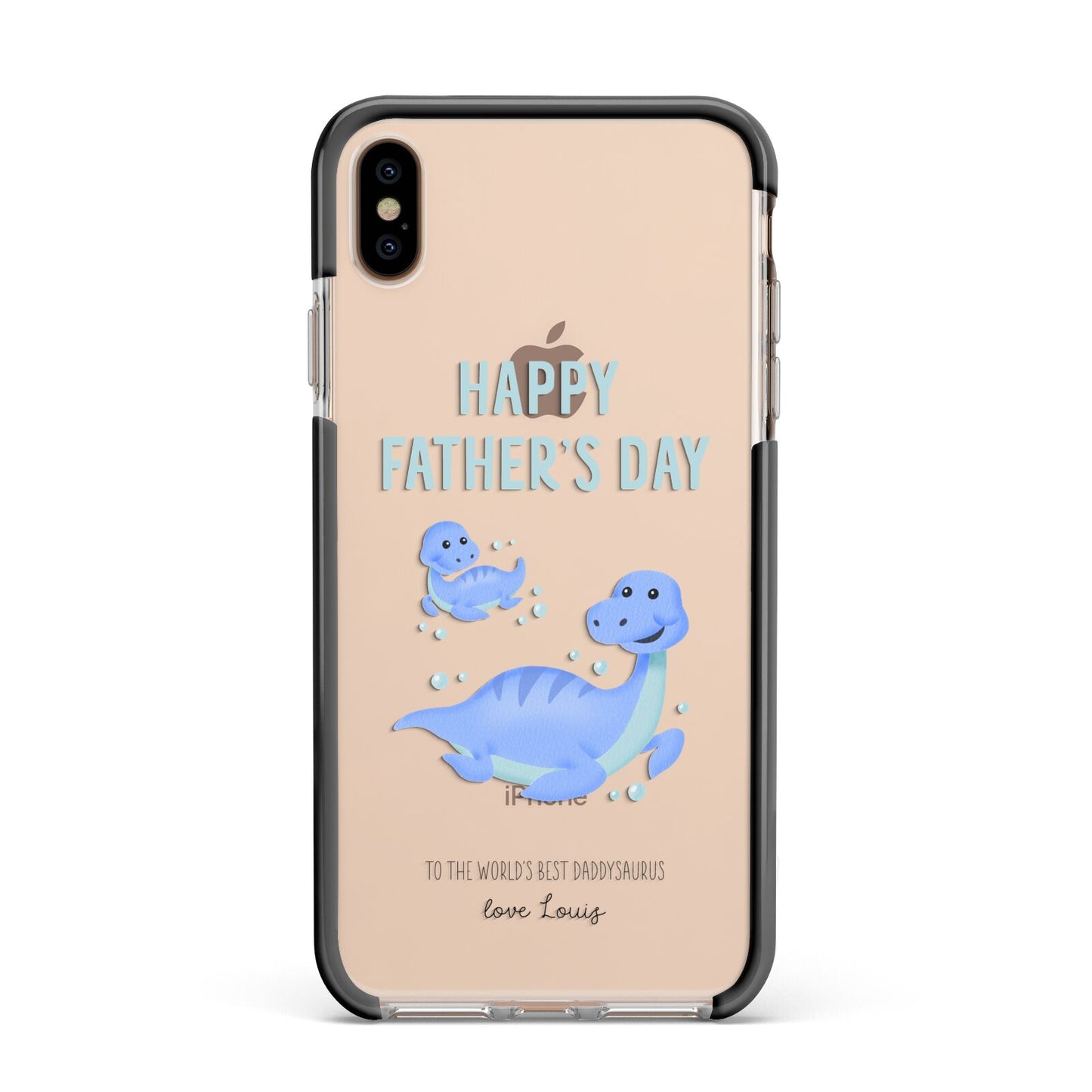 Personalised Fathers Day Dinosaur Apple iPhone Xs Max Impact Case Black Edge on Gold Phone