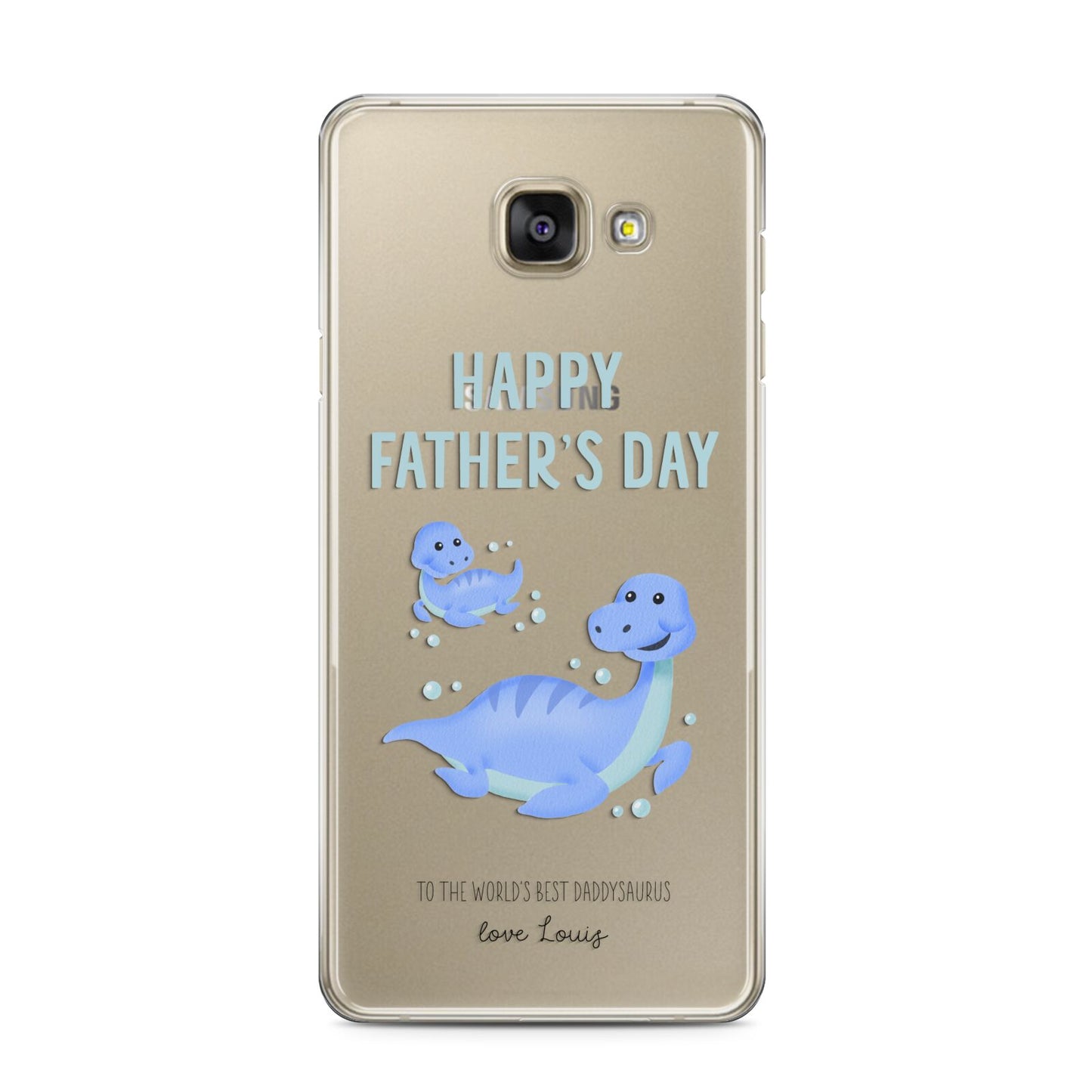 Personalised Fathers Day Dinosaur Samsung Galaxy A3 2016 Case on gold phone