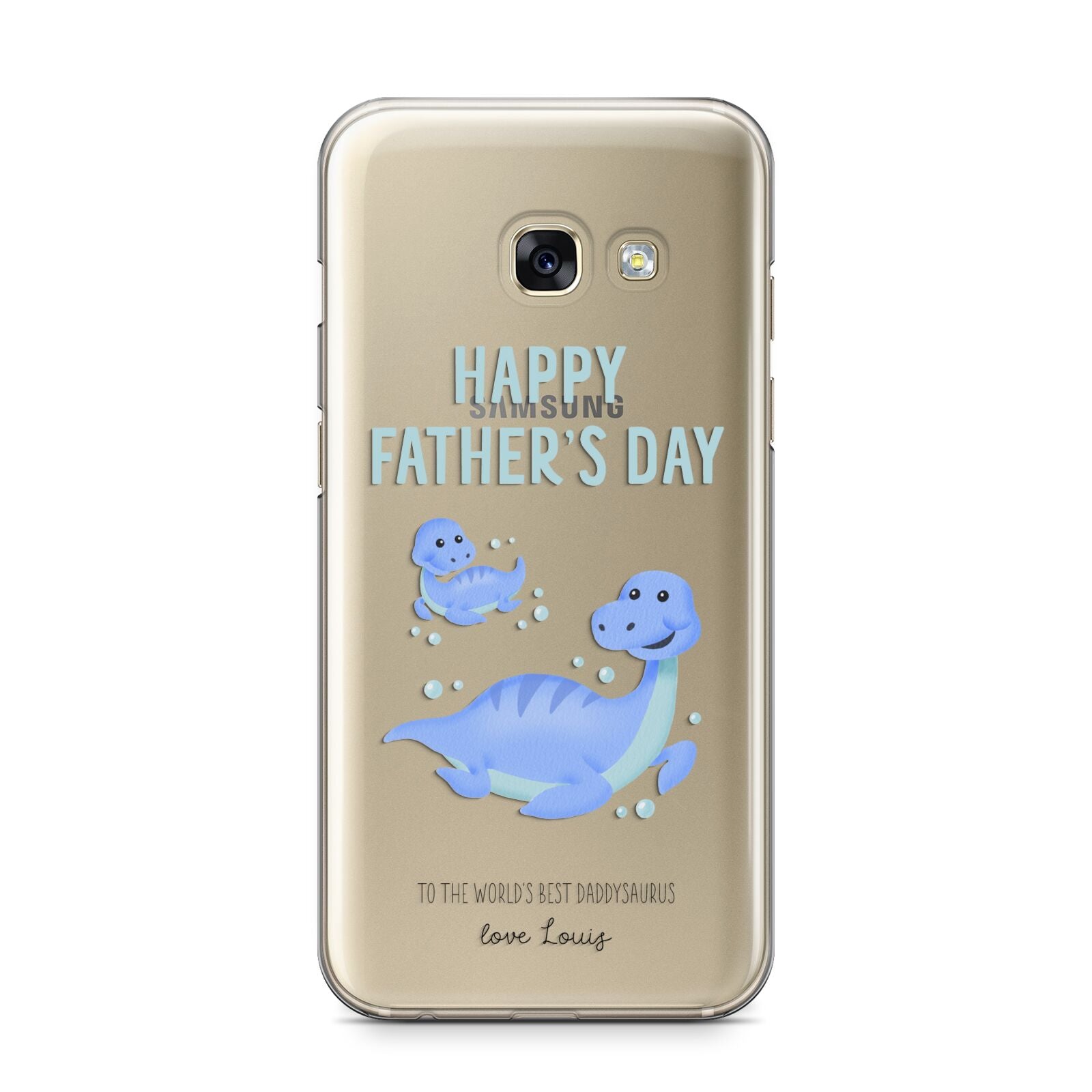 Personalised Fathers Day Dinosaur Samsung Galaxy A3 2017 Case on gold phone