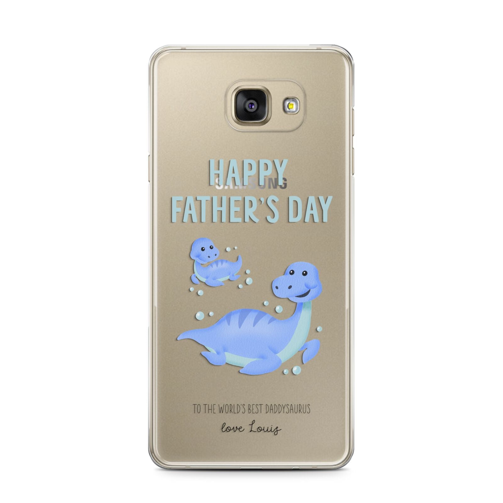 Personalised Fathers Day Dinosaur Samsung Galaxy A7 2016 Case on gold phone