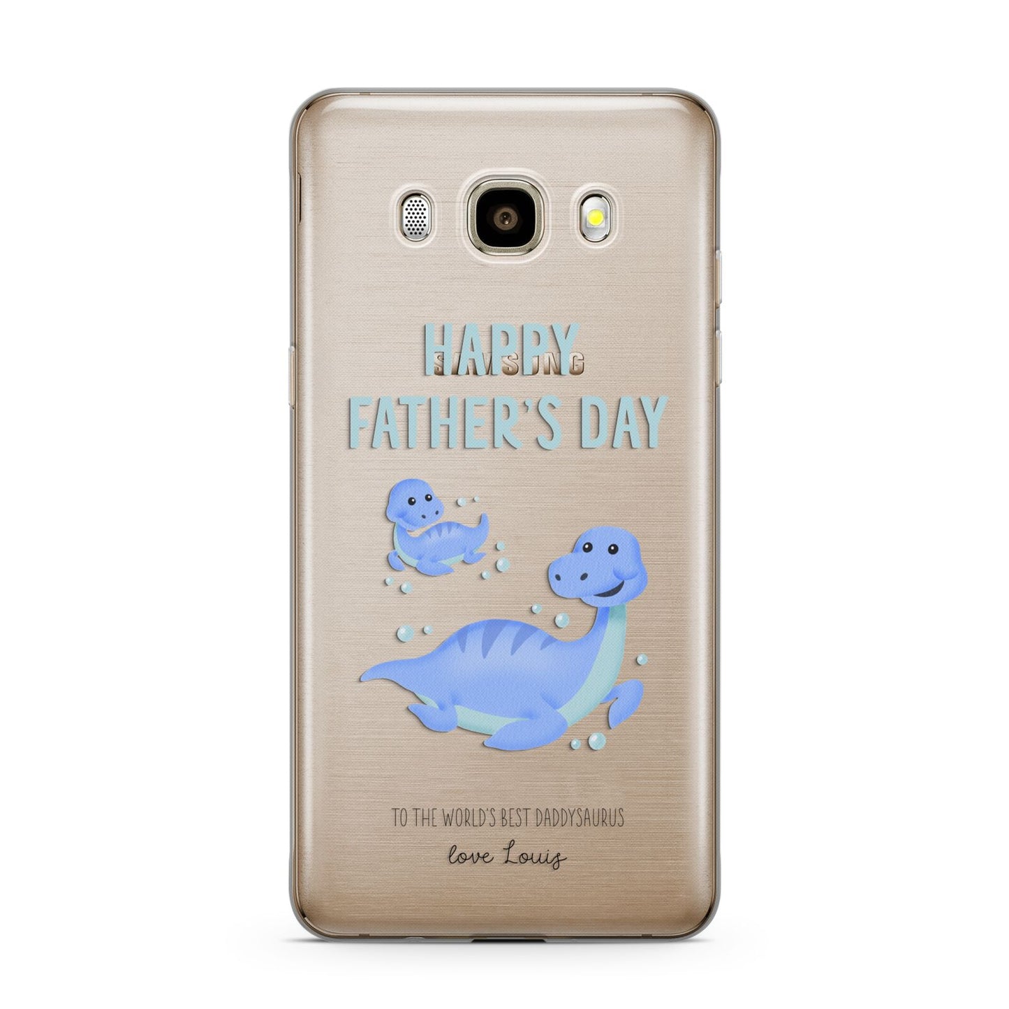 Personalised Fathers Day Dinosaur Samsung Galaxy J7 2016 Case on gold phone