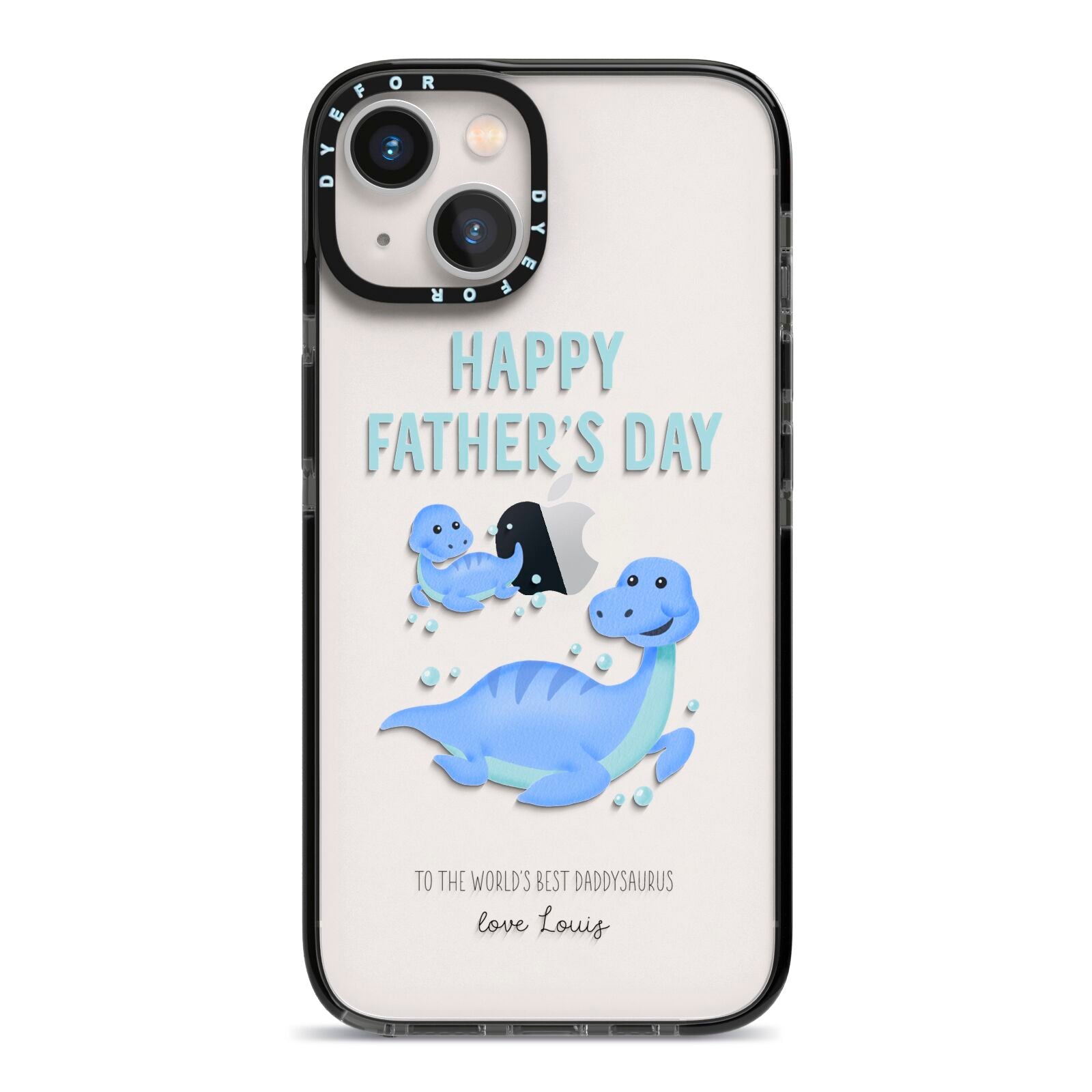 Personalised Fathers Day Dinosaur iPhone 13 Black Impact Case on Silver phone