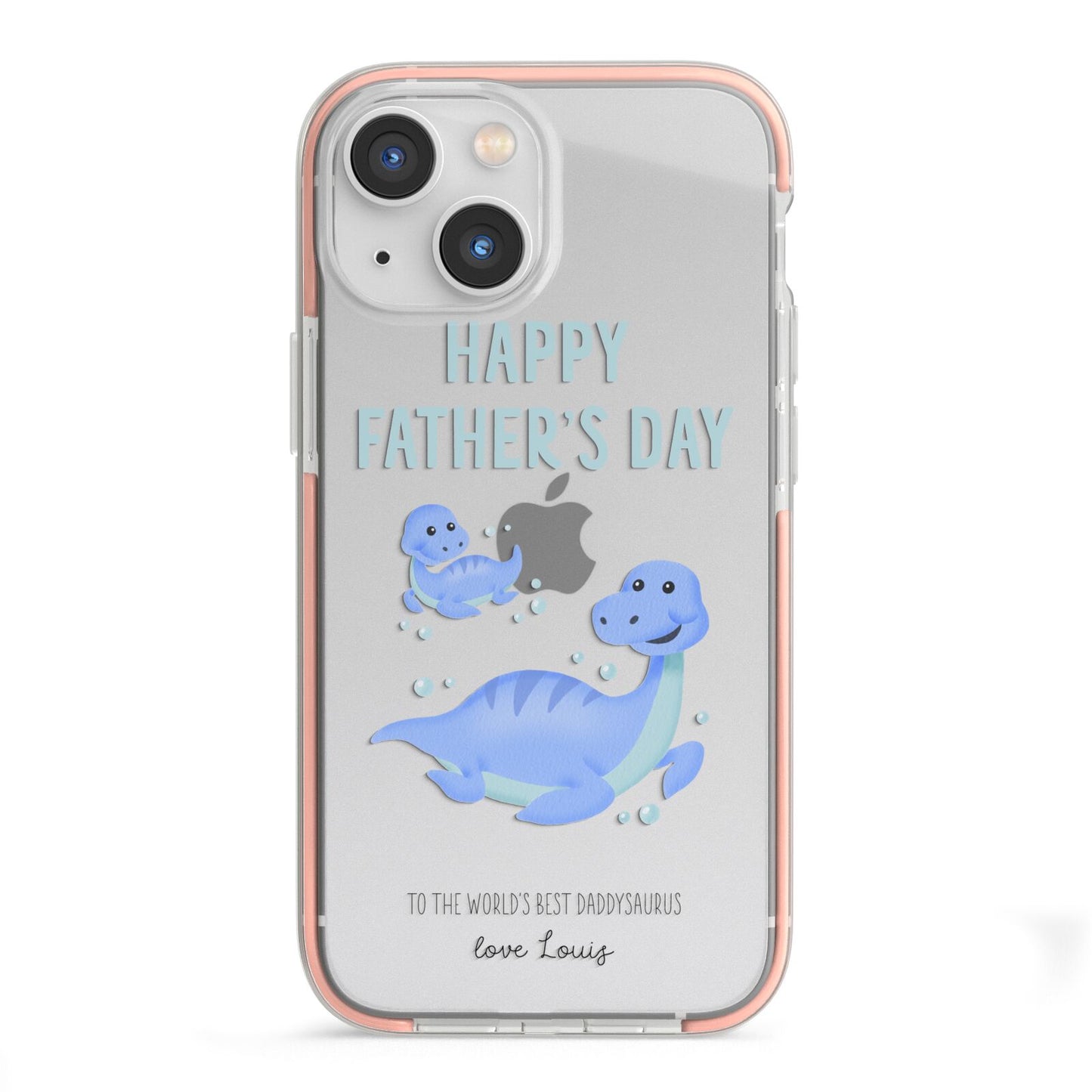 Personalised Fathers Day Dinosaur iPhone 13 Mini TPU Impact Case with Pink Edges