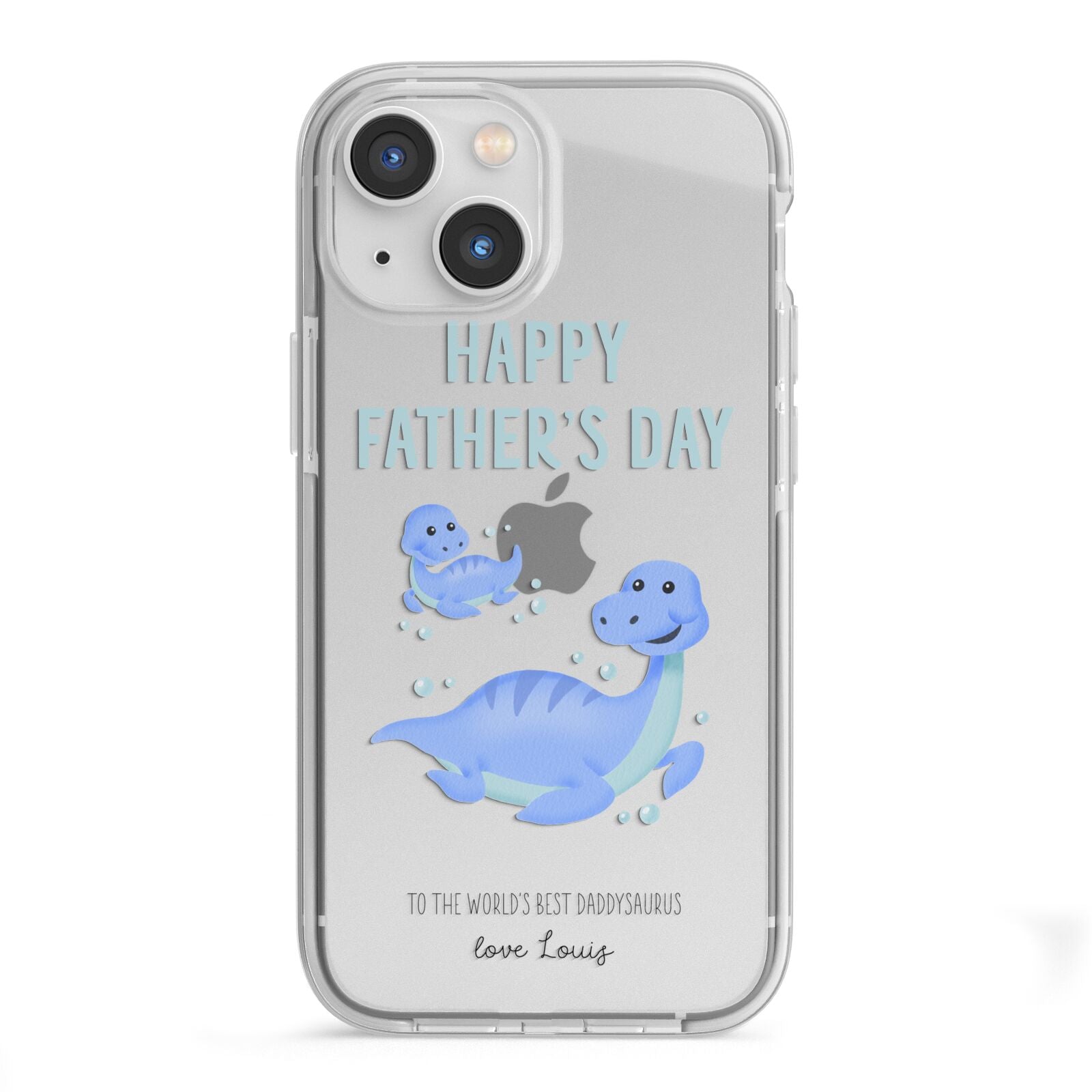 Personalised Fathers Day Dinosaur iPhone 13 Mini TPU Impact Case with White Edges