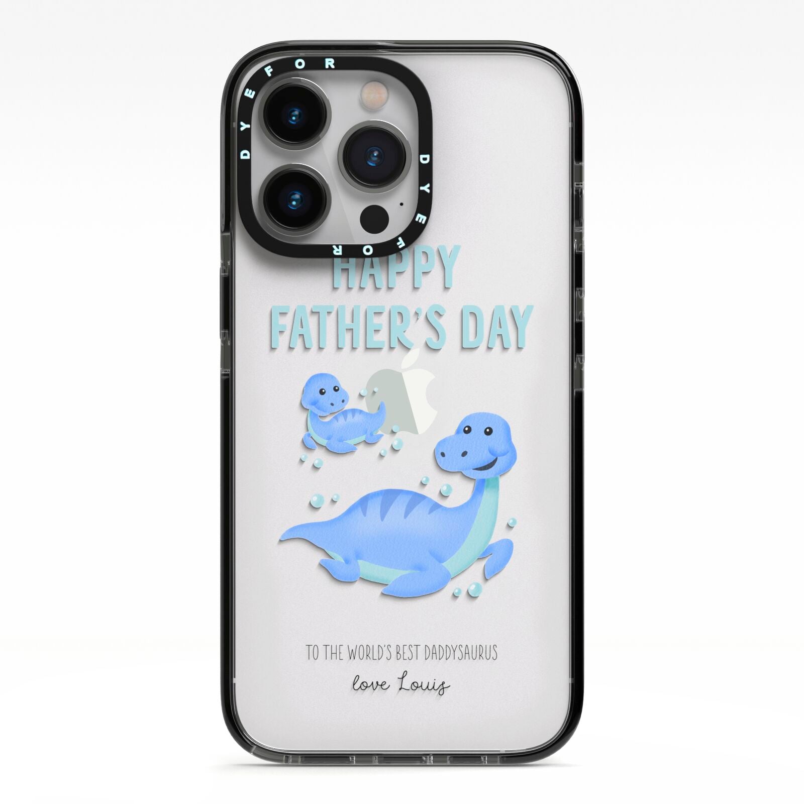 Personalised Fathers Day Dinosaur iPhone 13 Pro Black Impact Case on Silver phone