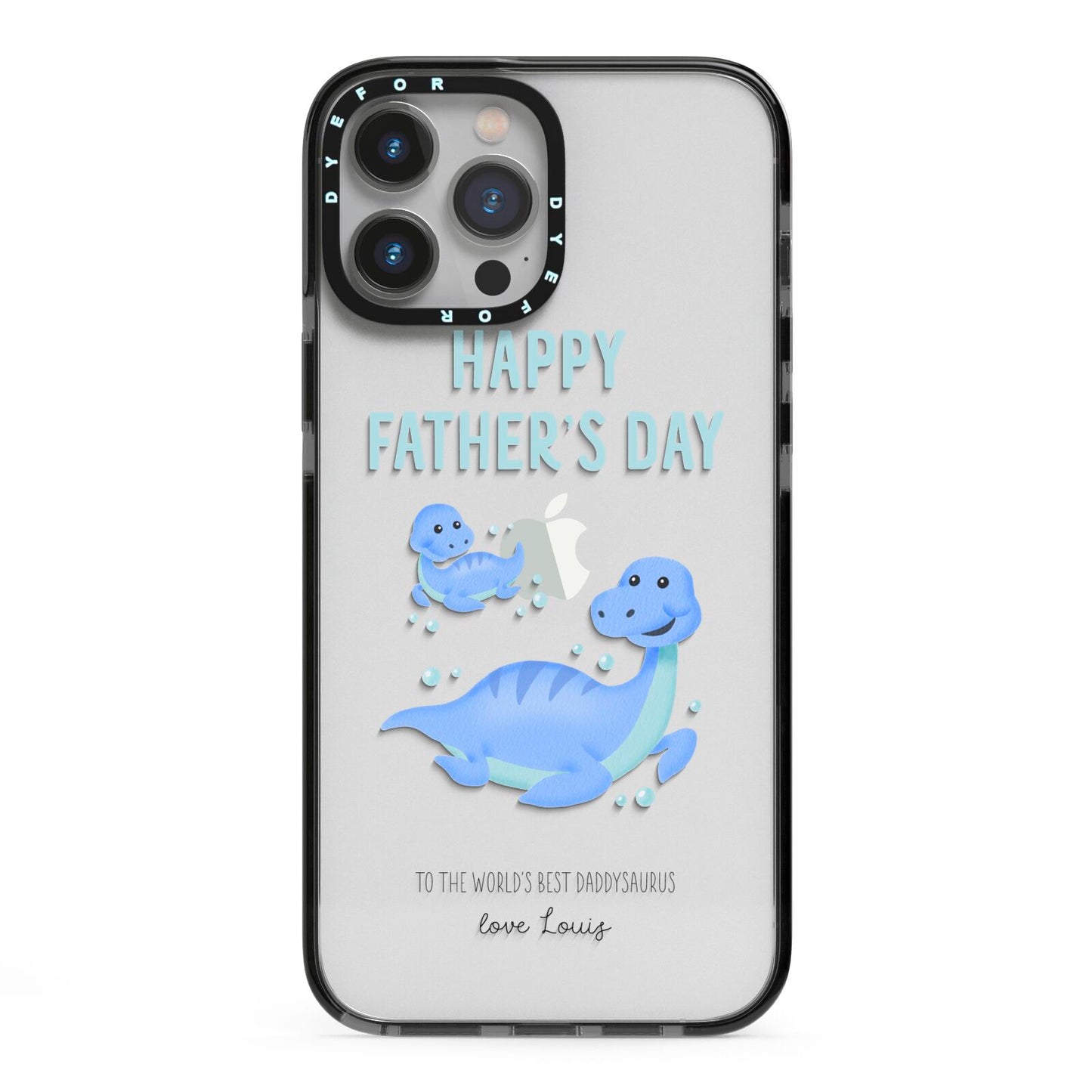 Personalised Fathers Day Dinosaur iPhone 13 Pro Max Black Impact Case on Silver phone