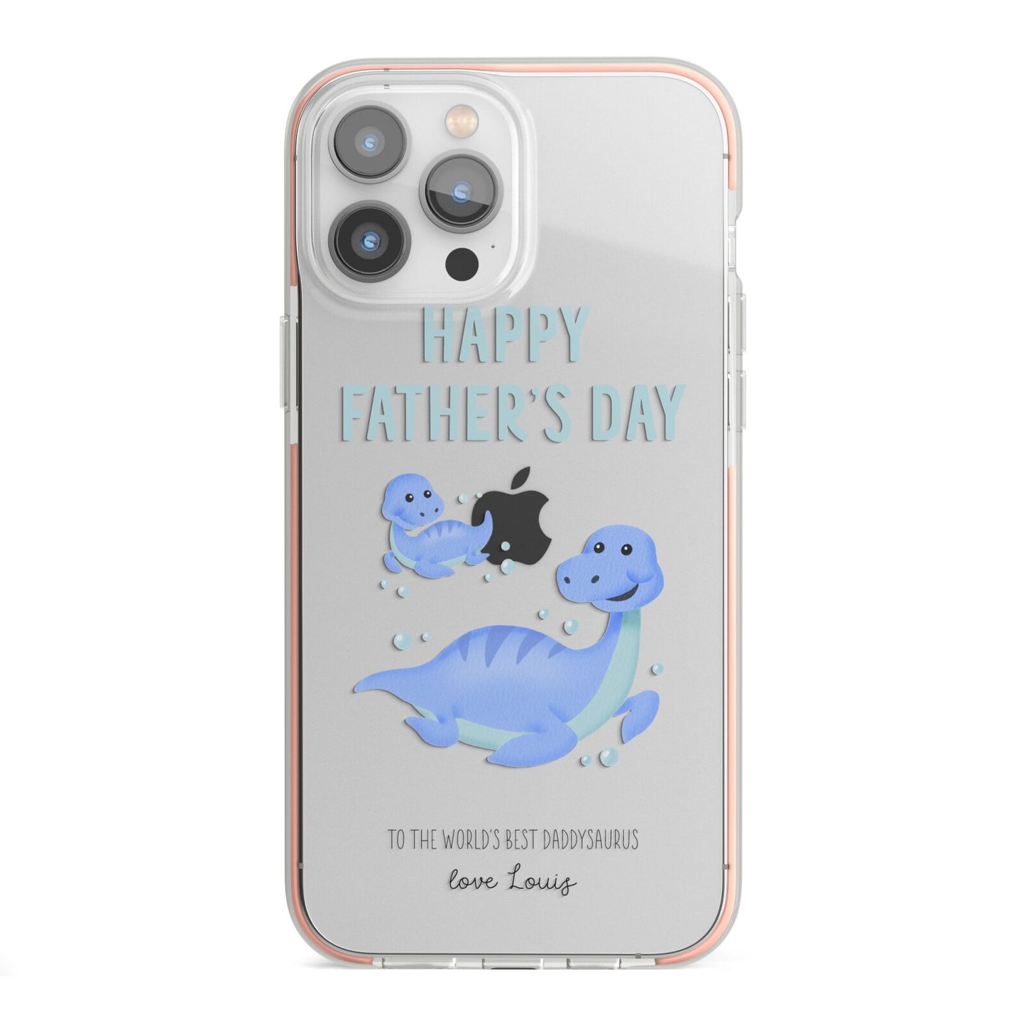 Personalised Fathers Day Dinosaur iPhone 13 Pro Max TPU Impact Case with Pink Edges