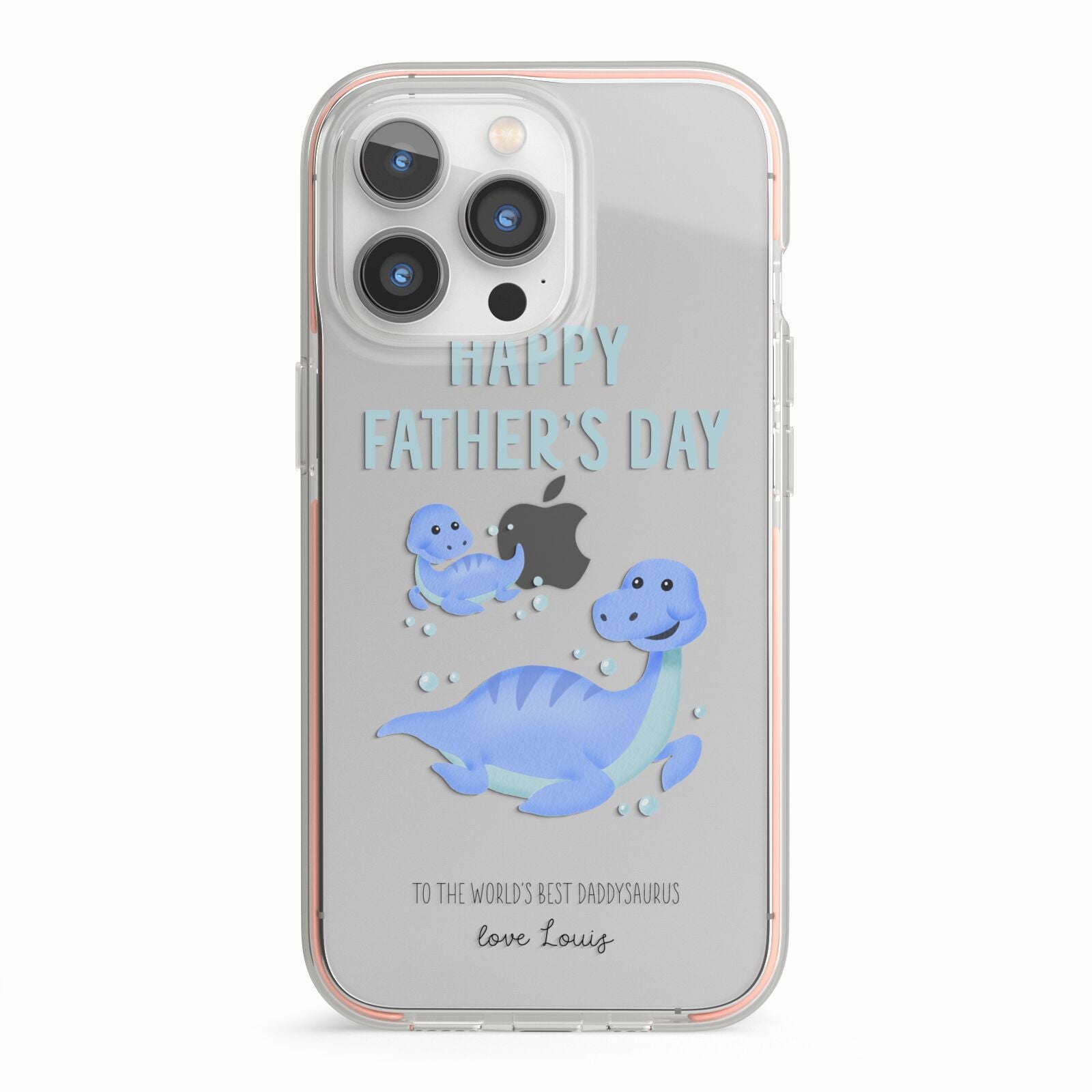 Personalised Fathers Day Dinosaur iPhone 13 Pro TPU Impact Case with Pink Edges