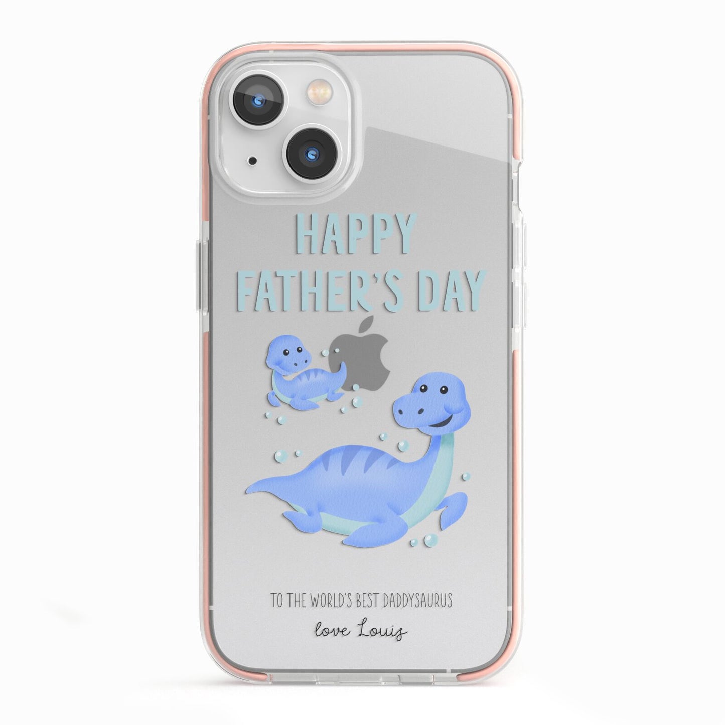 Personalised Fathers Day Dinosaur iPhone 13 TPU Impact Case with Pink Edges