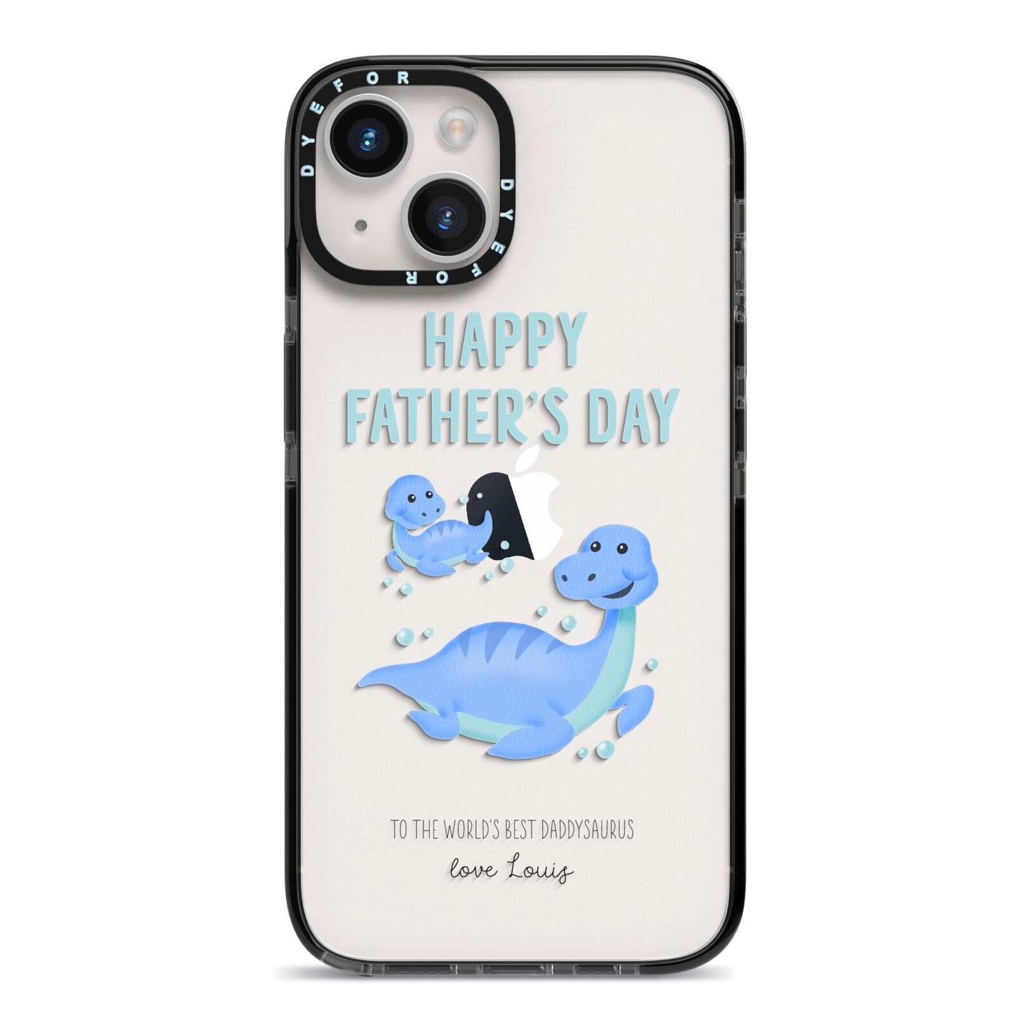 Personalised Fathers Day Dinosaur iPhone 14 Black Impact Case on Silver phone