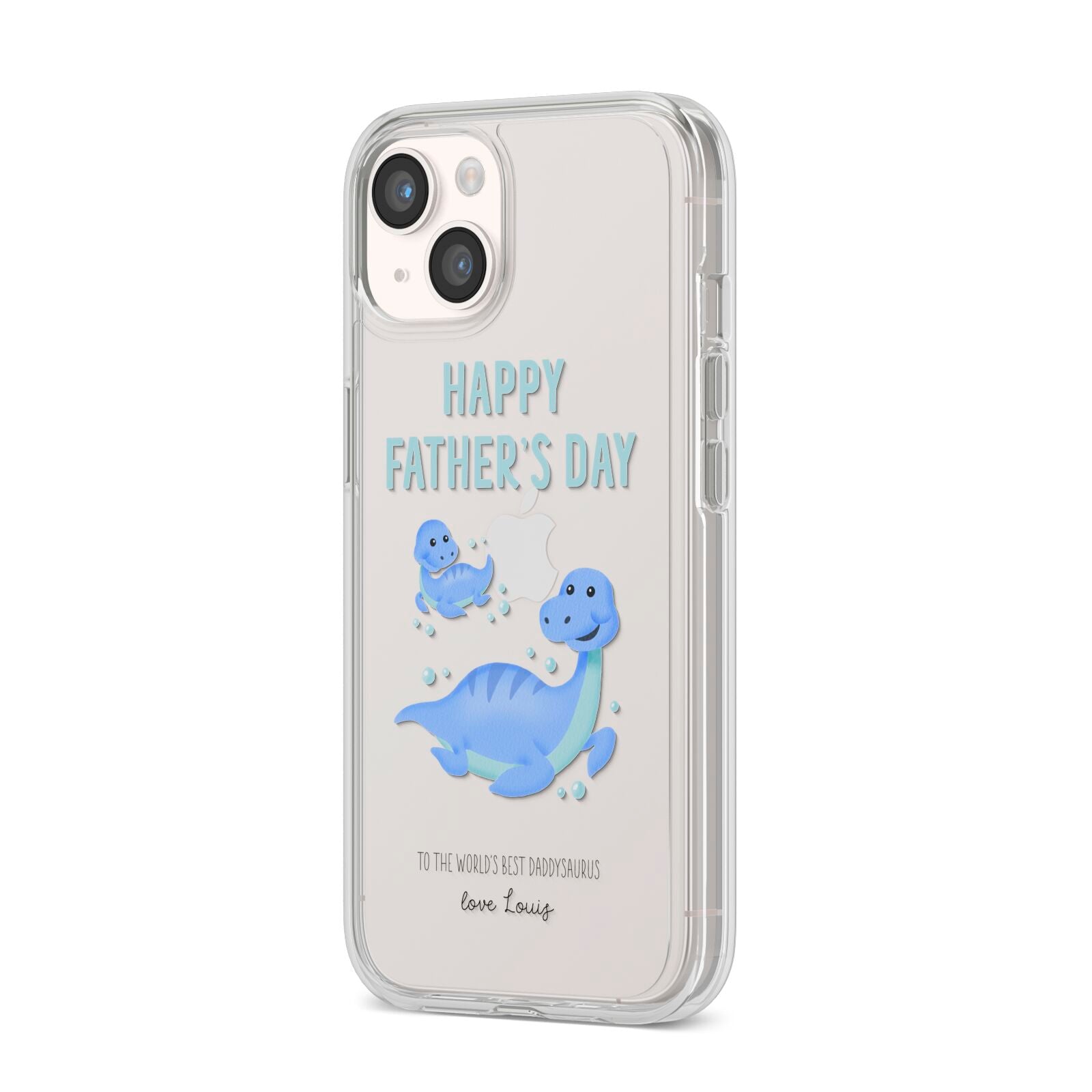 Personalised Fathers Day Dinosaur iPhone 14 Clear Tough Case Starlight Angled Image