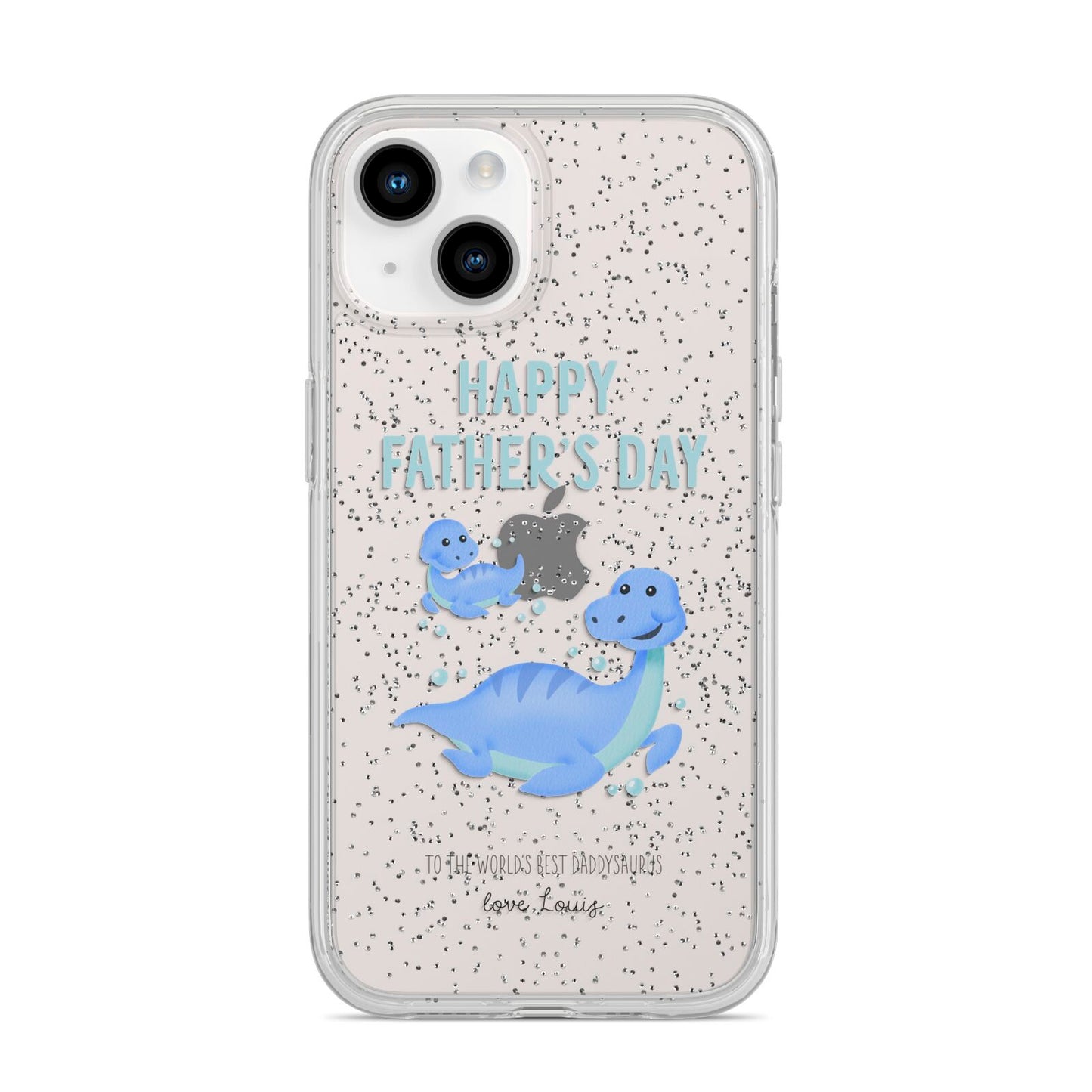 Personalised Fathers Day Dinosaur iPhone 14 Glitter Tough Case Starlight