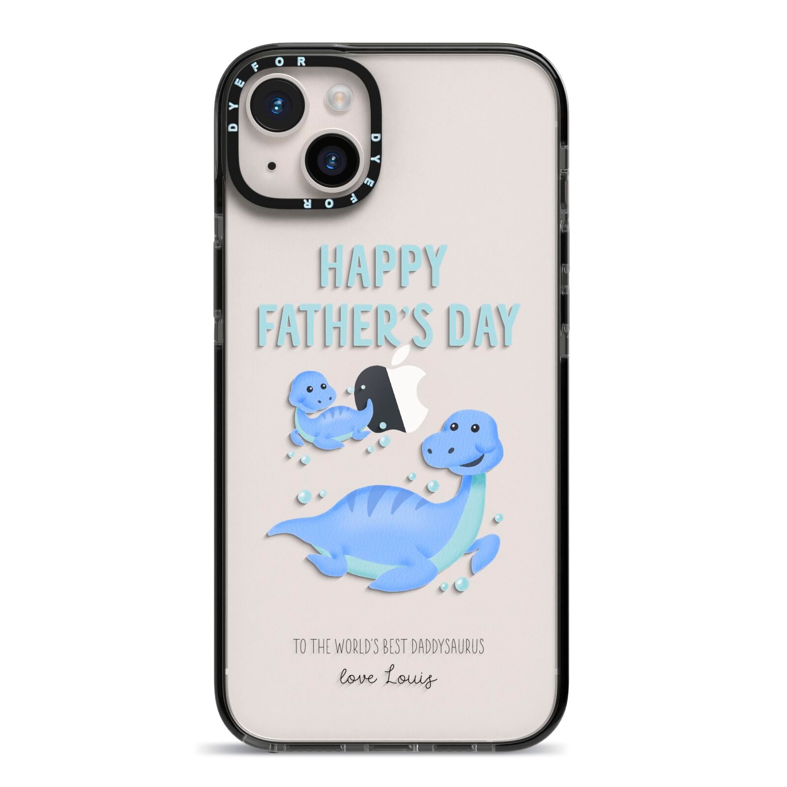 Personalised Fathers Day Dinosaur iPhone 14 Plus Black Impact Case on Silver phone