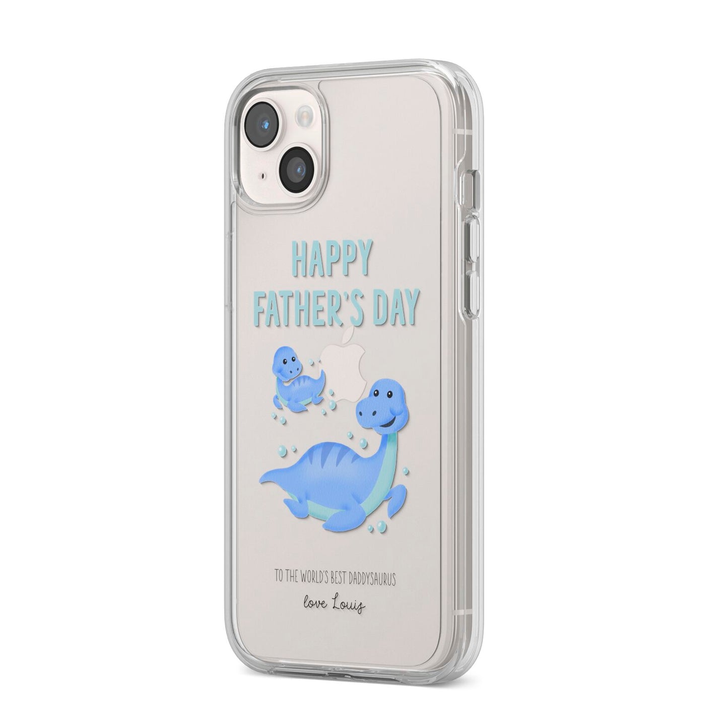 Personalised Fathers Day Dinosaur iPhone 14 Plus Clear Tough Case Starlight Angled Image