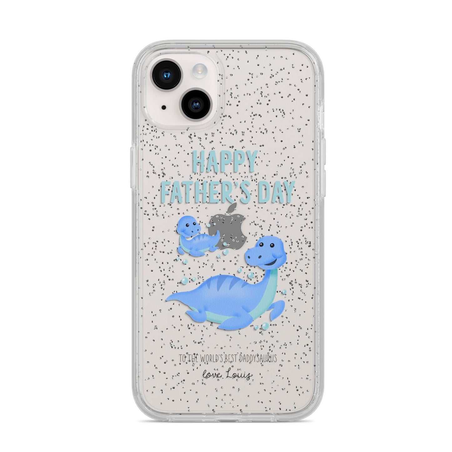 Personalised Fathers Day Dinosaur iPhone 14 Plus Glitter Tough Case Starlight