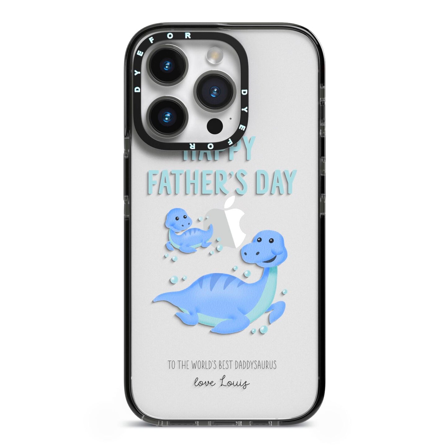 Personalised Fathers Day Dinosaur iPhone 14 Pro Black Impact Case on Silver phone