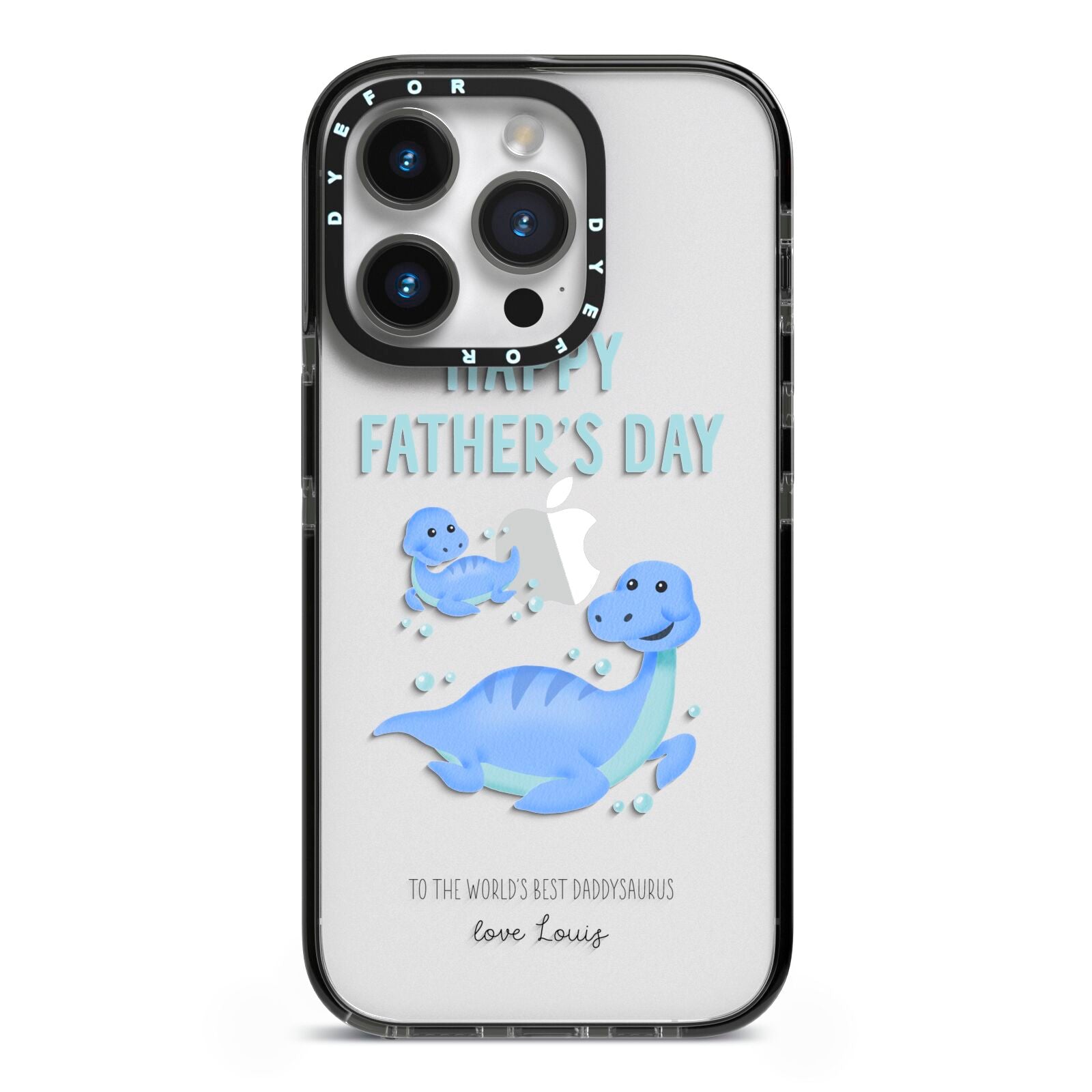 Personalised Fathers Day Dinosaur iPhone 14 Pro Black Impact Case on Silver phone