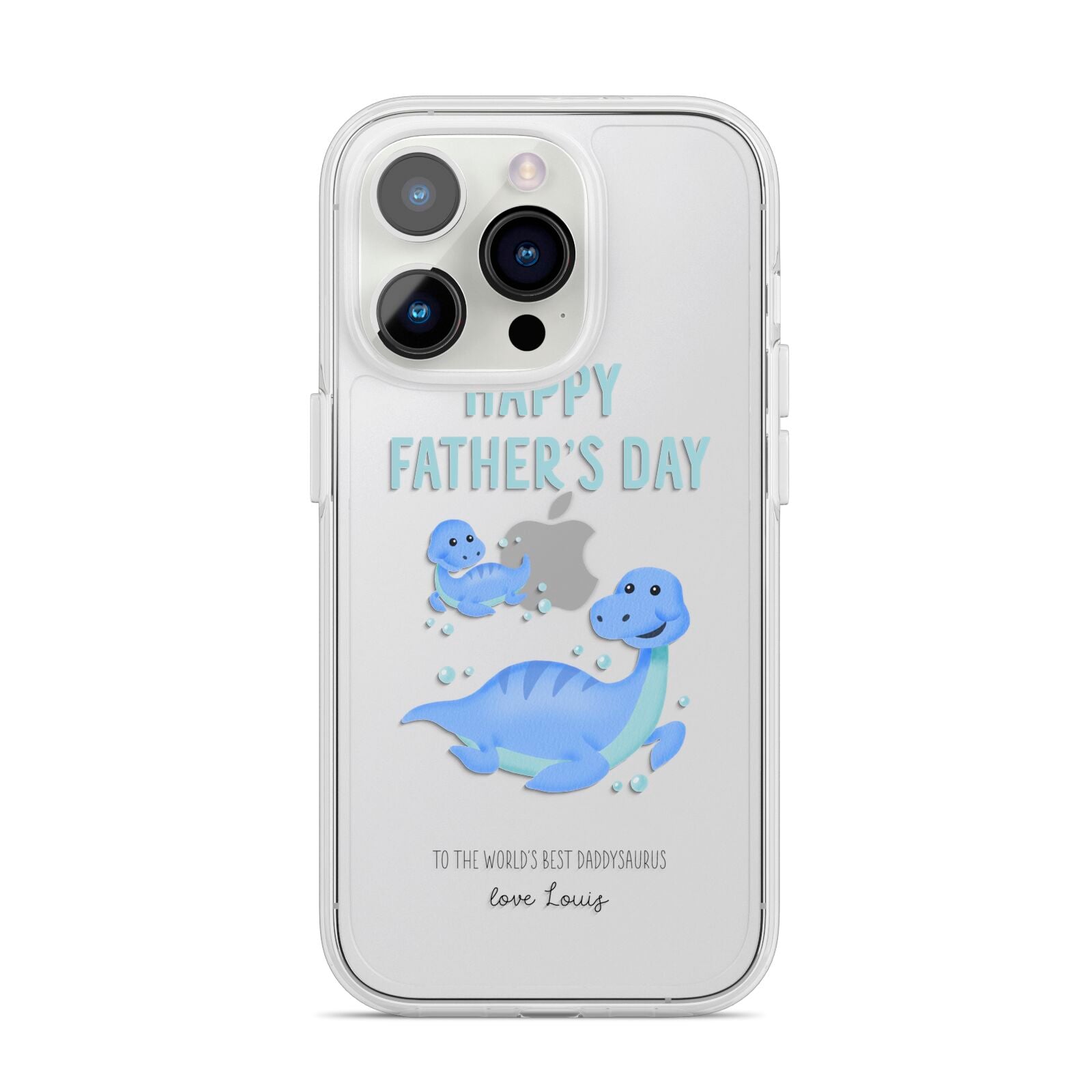 Personalised Fathers Day Dinosaur iPhone 14 Pro Clear Tough Case Silver