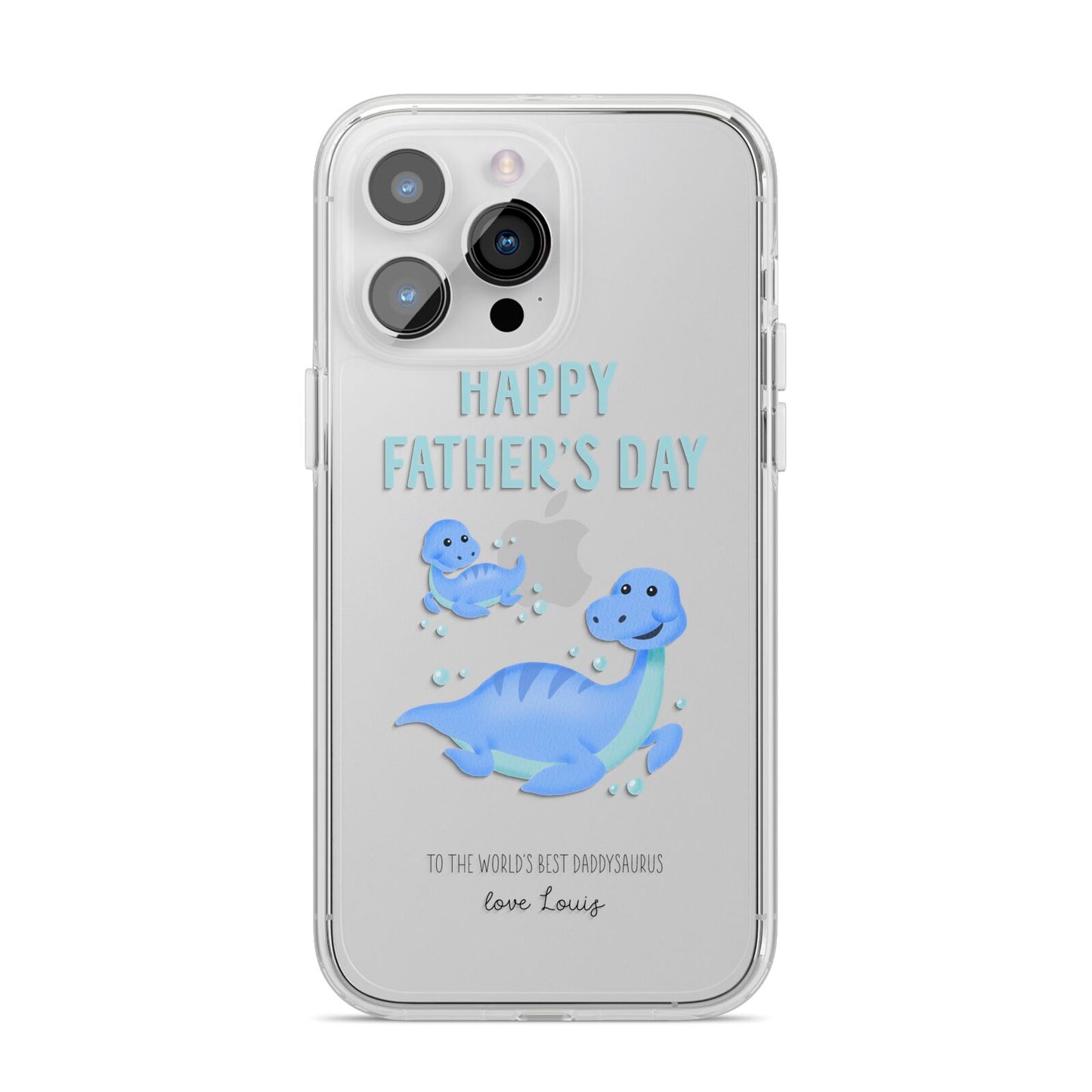 Personalised Fathers Day Dinosaur iPhone 14 Pro Max Clear Tough Case Silver