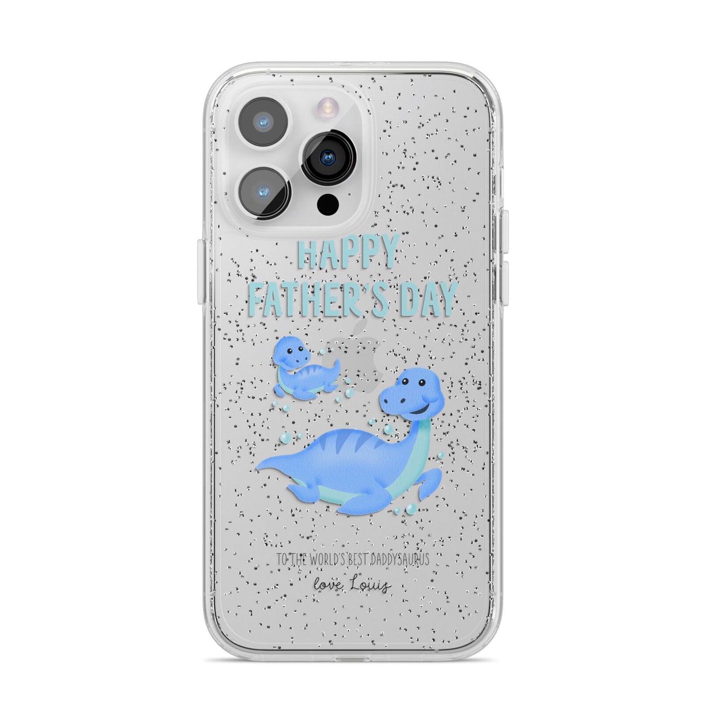 Personalised Fathers Day Dinosaur iPhone 14 Pro Max Glitter Tough Case Silver