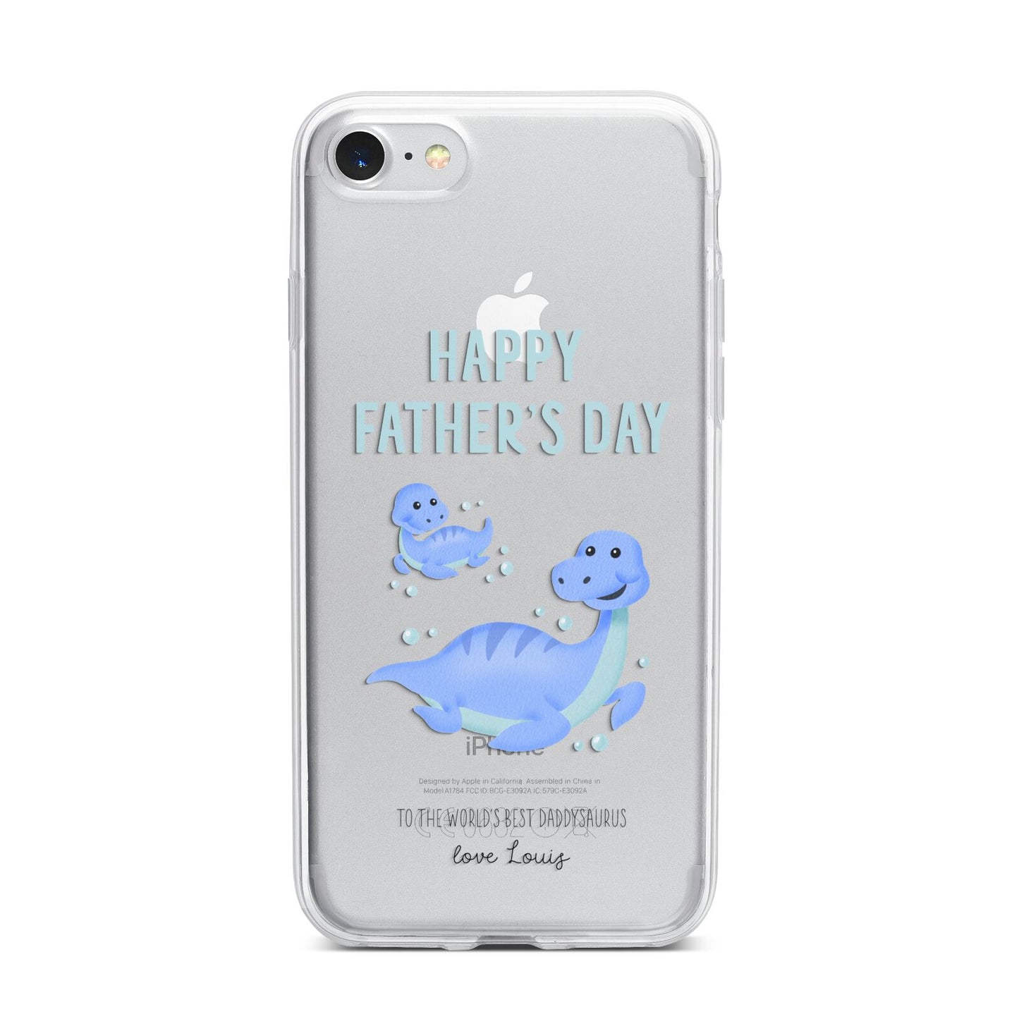 Personalised Fathers Day Dinosaur iPhone 7 Bumper Case on Silver iPhone