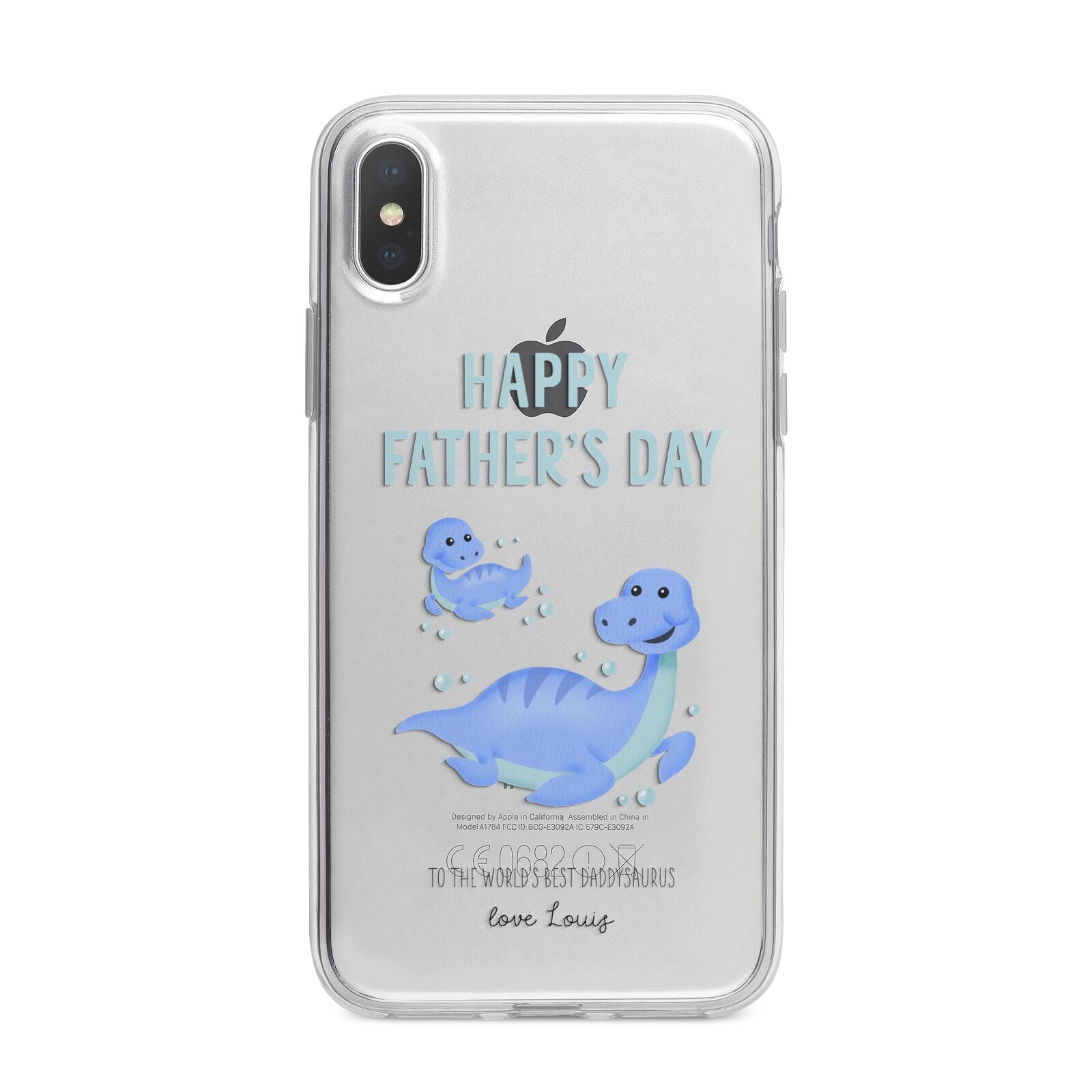 Personalised Fathers Day Dinosaur iPhone X Bumper Case on Silver iPhone Alternative Image 1