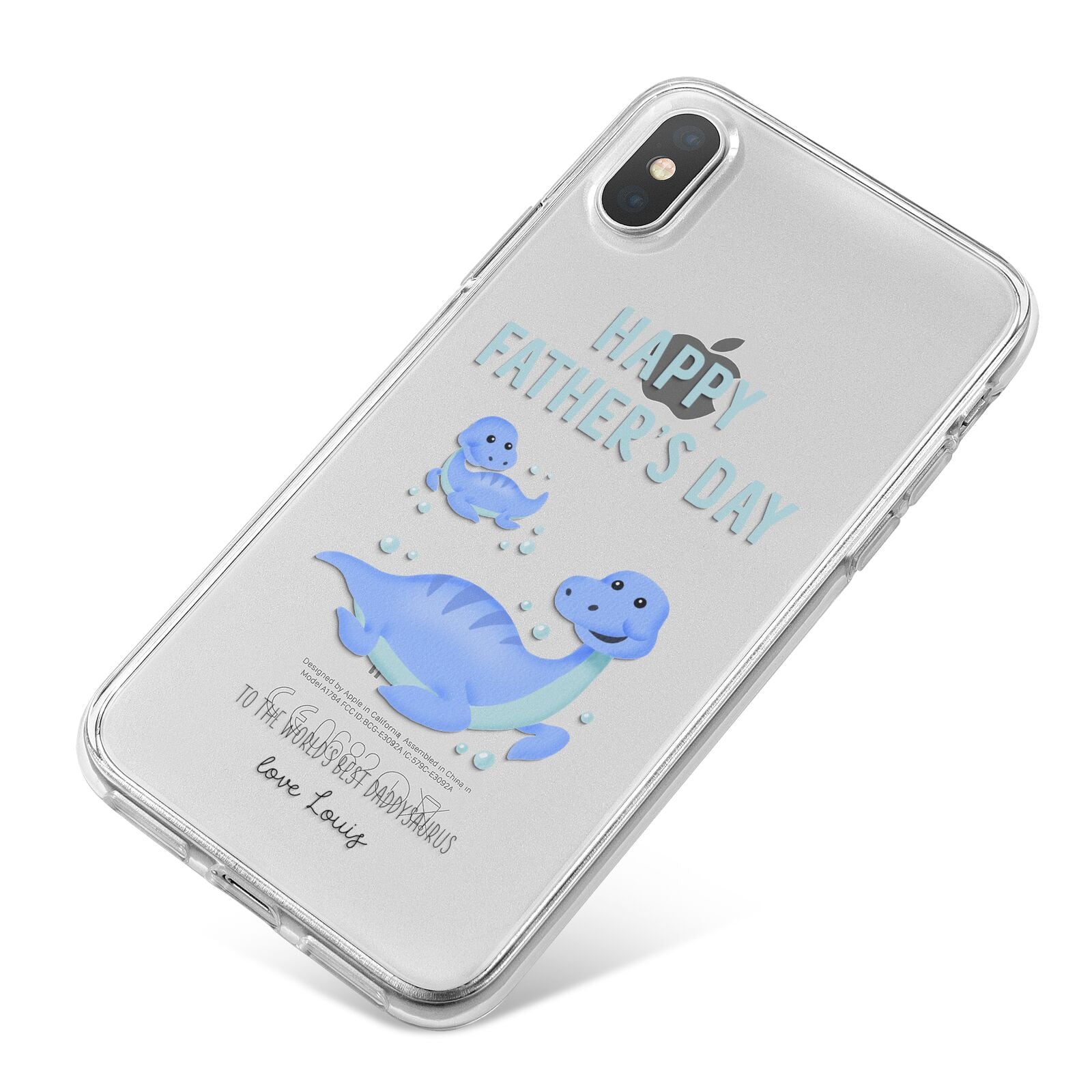 Personalised Fathers Day Dinosaur iPhone X Bumper Case on Silver iPhone