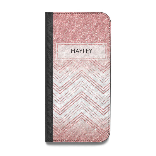 Personalised Faux Glitter Effect Name Initials Vegan Leather Flip iPhone Case