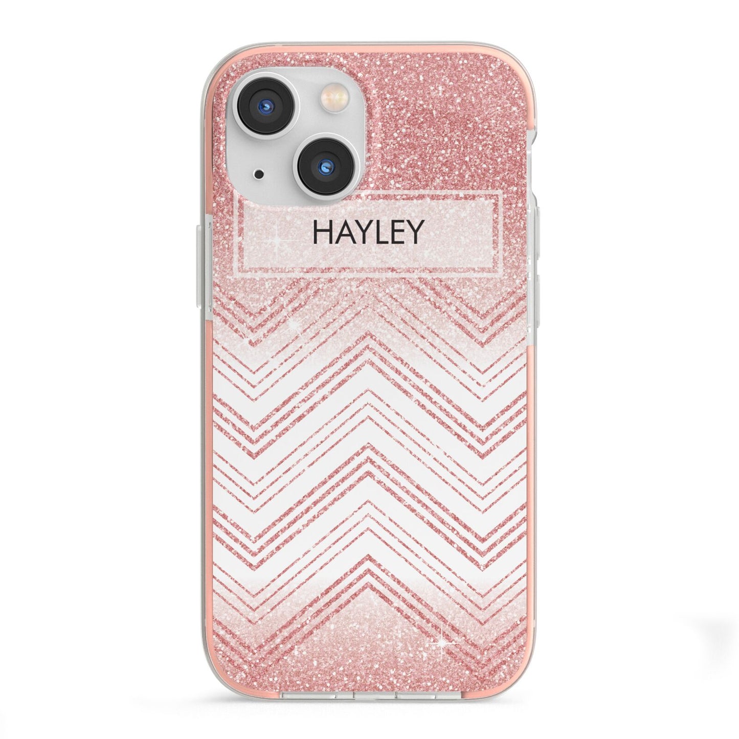 Personalised Faux Glitter Effect Name Initials iPhone 13 Mini TPU Impact Case with Pink Edges