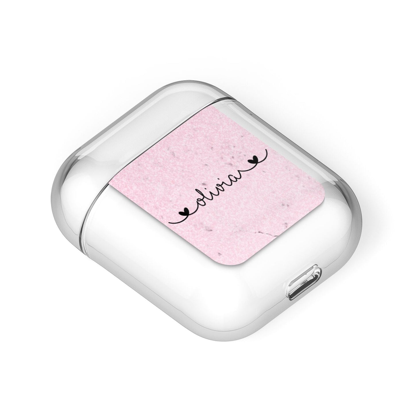 Personalised Faux Glitter Marble Name AirPods Case Laid Flat