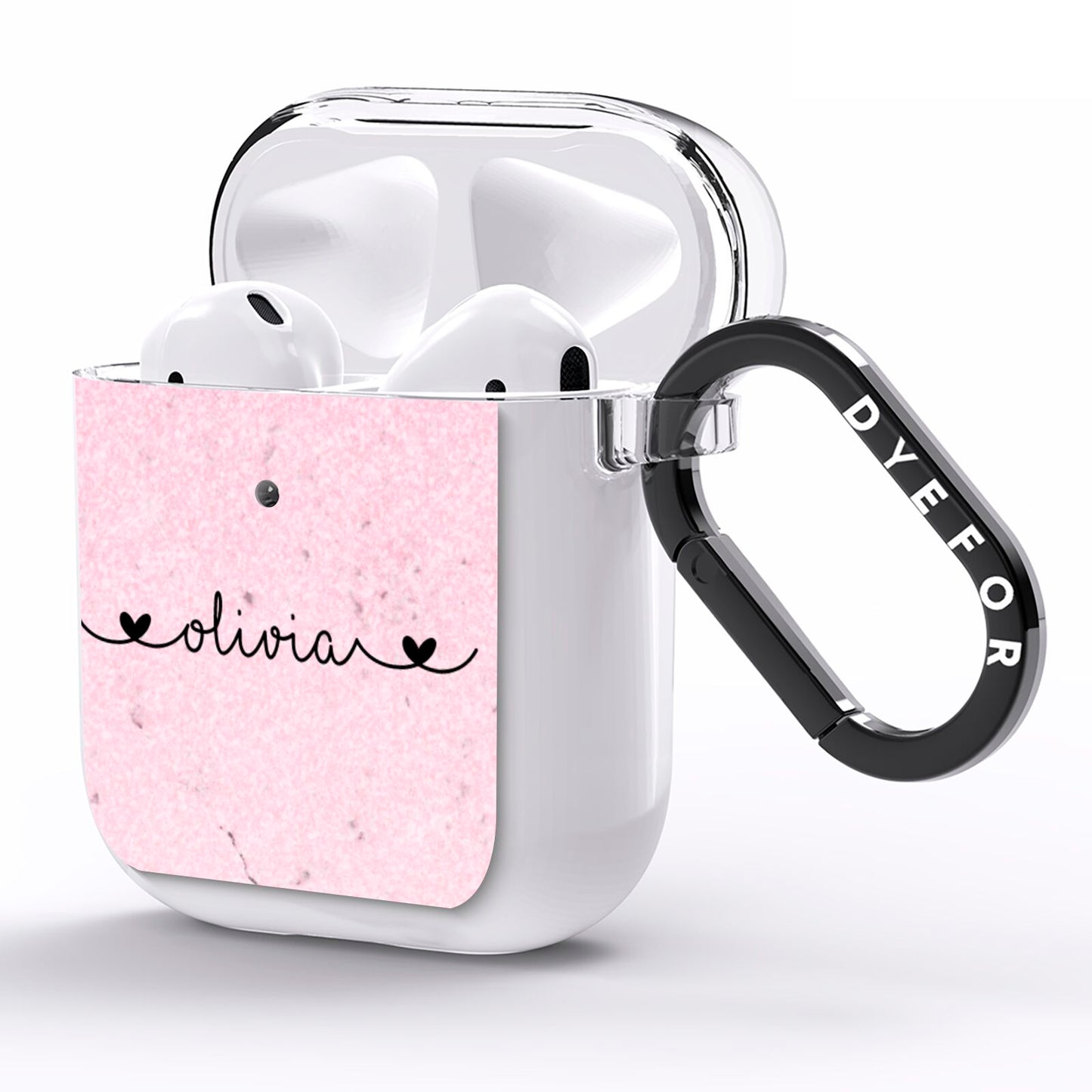 Personalised Faux Glitter Marble Name AirPods Clear Case Side Image