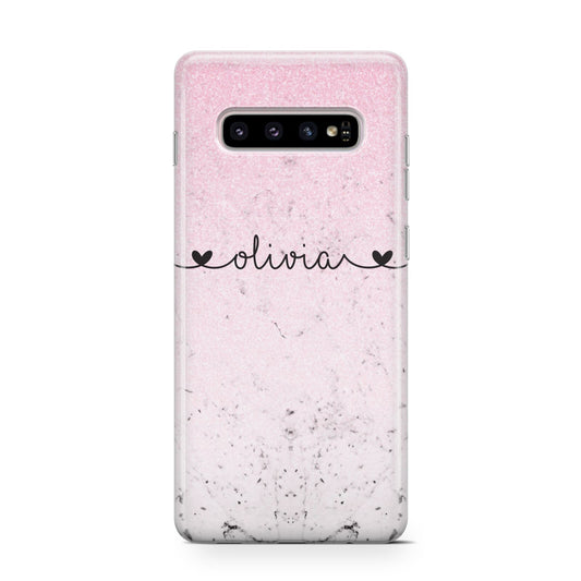 Personalised Faux Glitter Marble Name Protective Samsung Galaxy Case