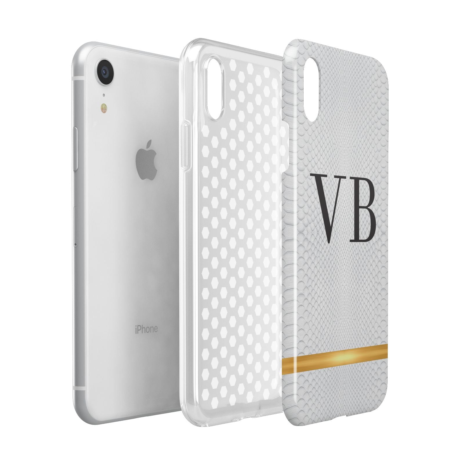 Personalised Faux Snakeskin Initials Apple iPhone XR White 3D Tough Case Expanded view