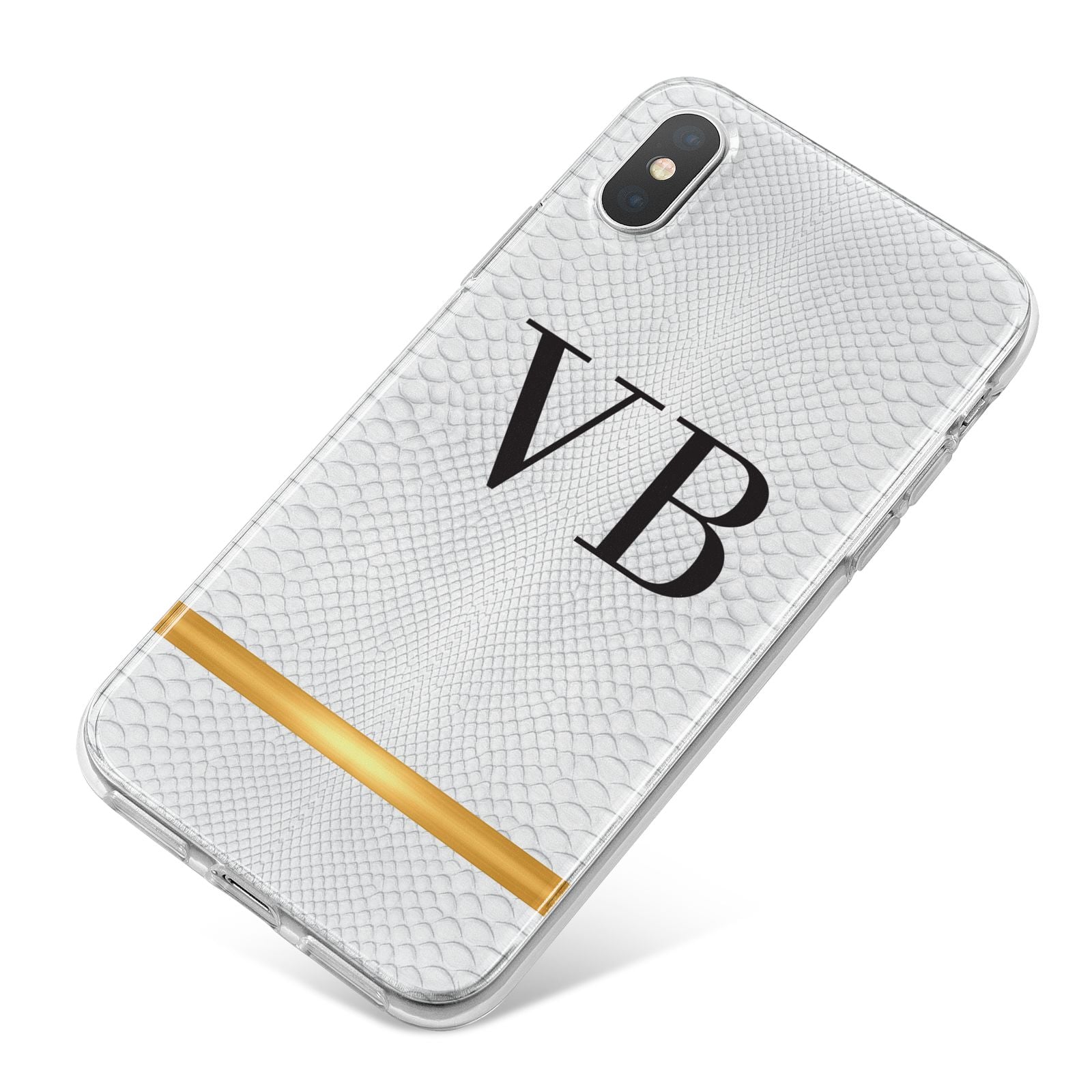 Personalised Faux Snakeskin Initials iPhone X Bumper Case on Silver iPhone