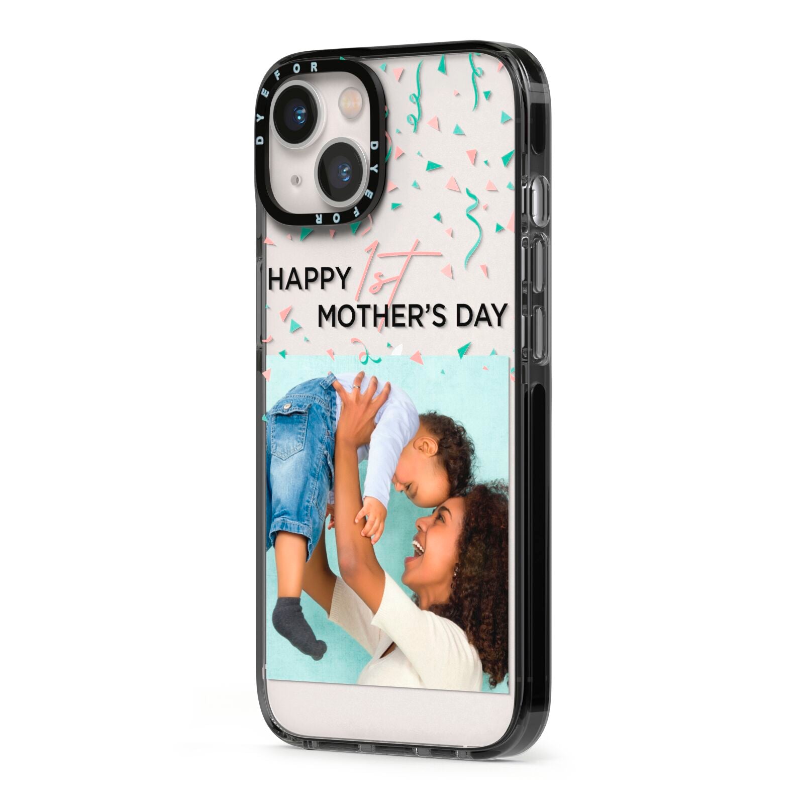 Personalised First Mothers Day iPhone 13 Black Impact Case Side Angle on Silver phone