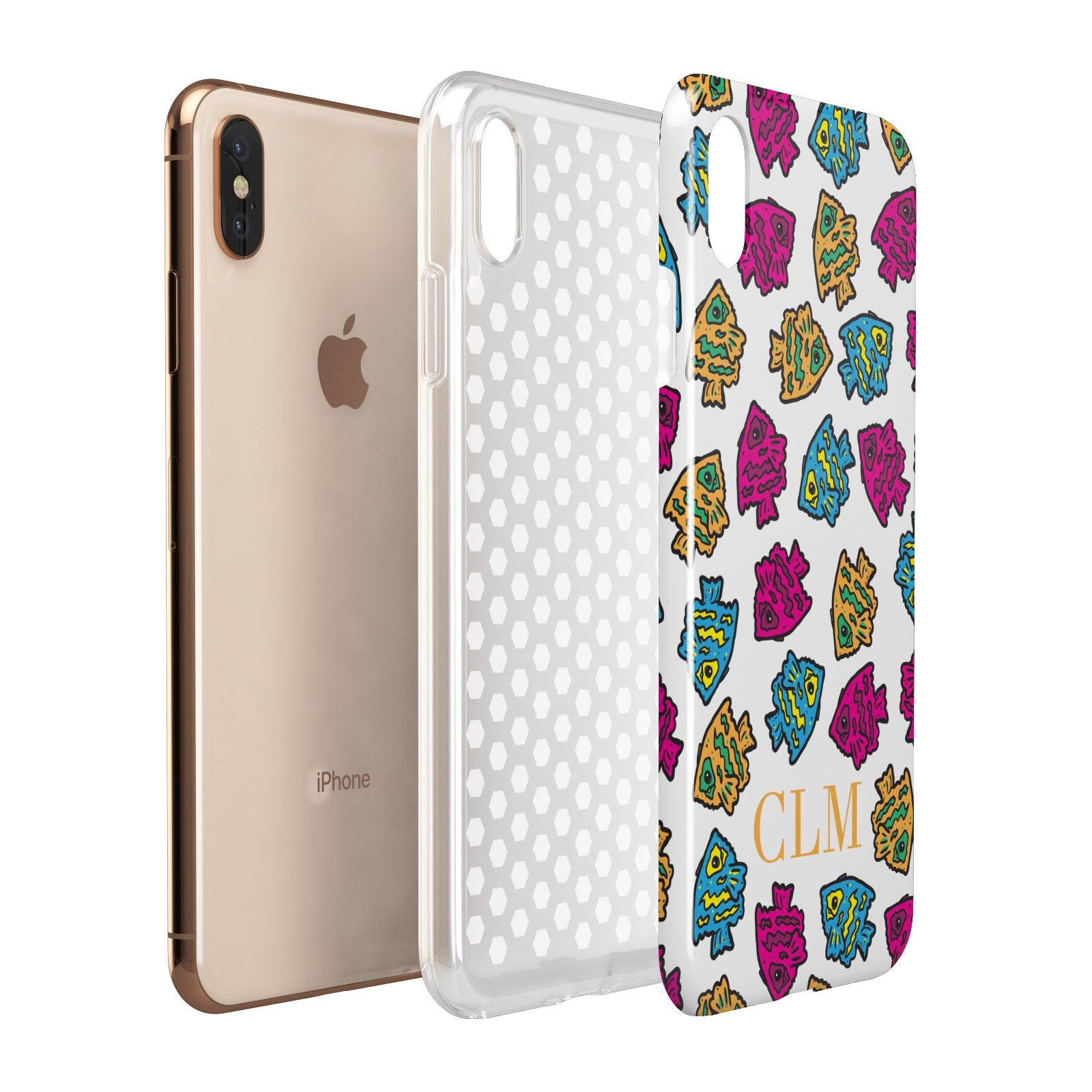 Personalised Fish Initials Clear Apple iPhone Xs Max 3D Tough Case Expanded View