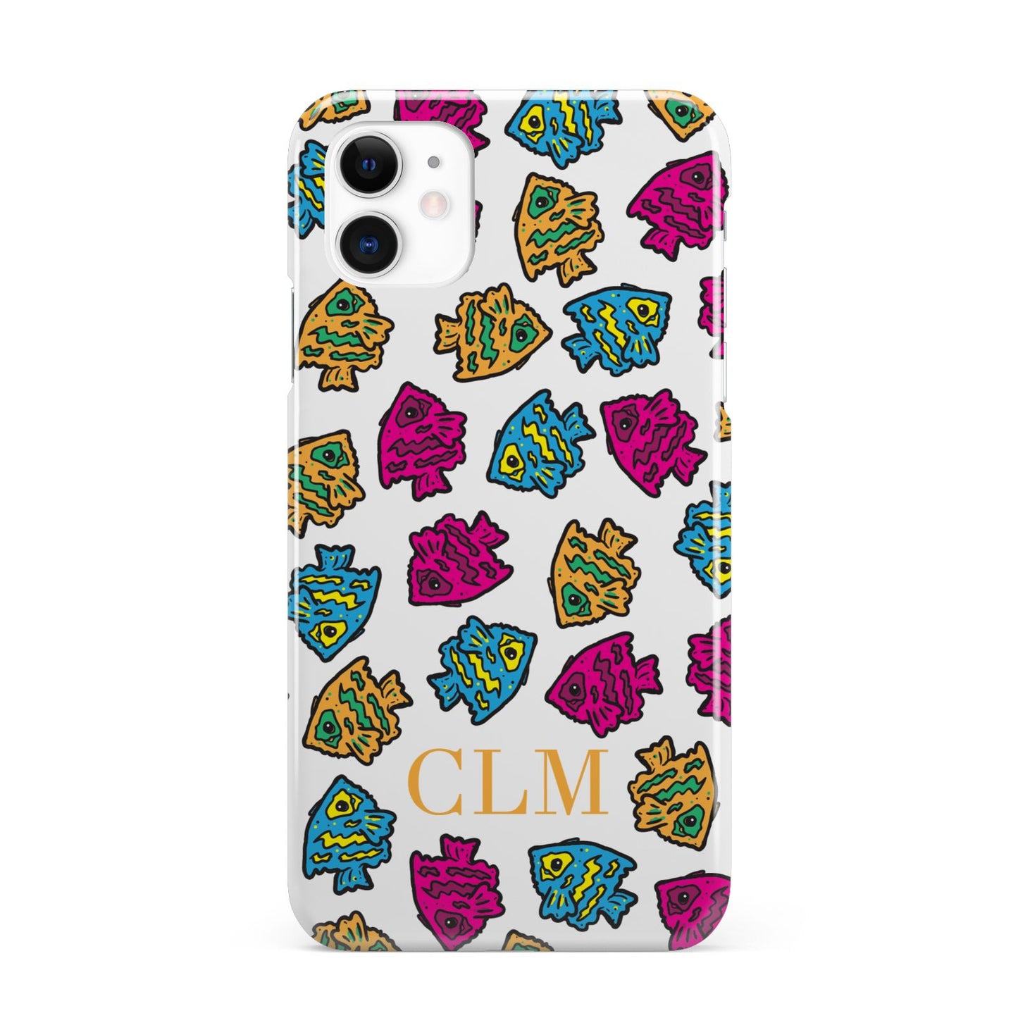 Personalised Fish Initials Clear iPhone 11 3D Snap Case