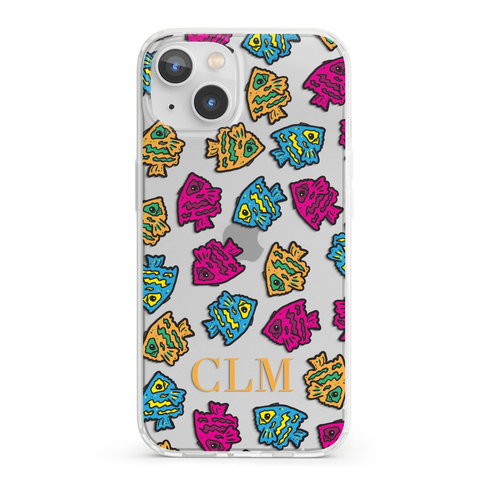 Personalised Fish Initials Clear iPhone 13 Clear Bumper Case