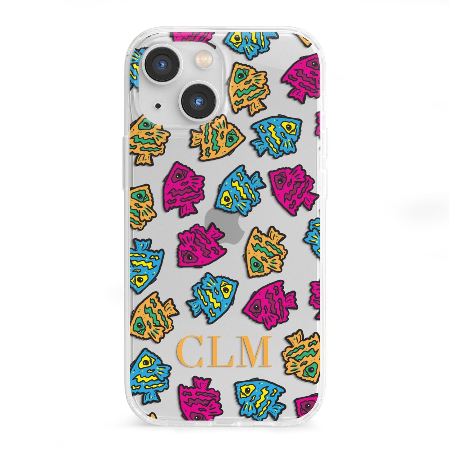 Personalised Fish Initials Clear iPhone 13 Mini Clear Bumper Case