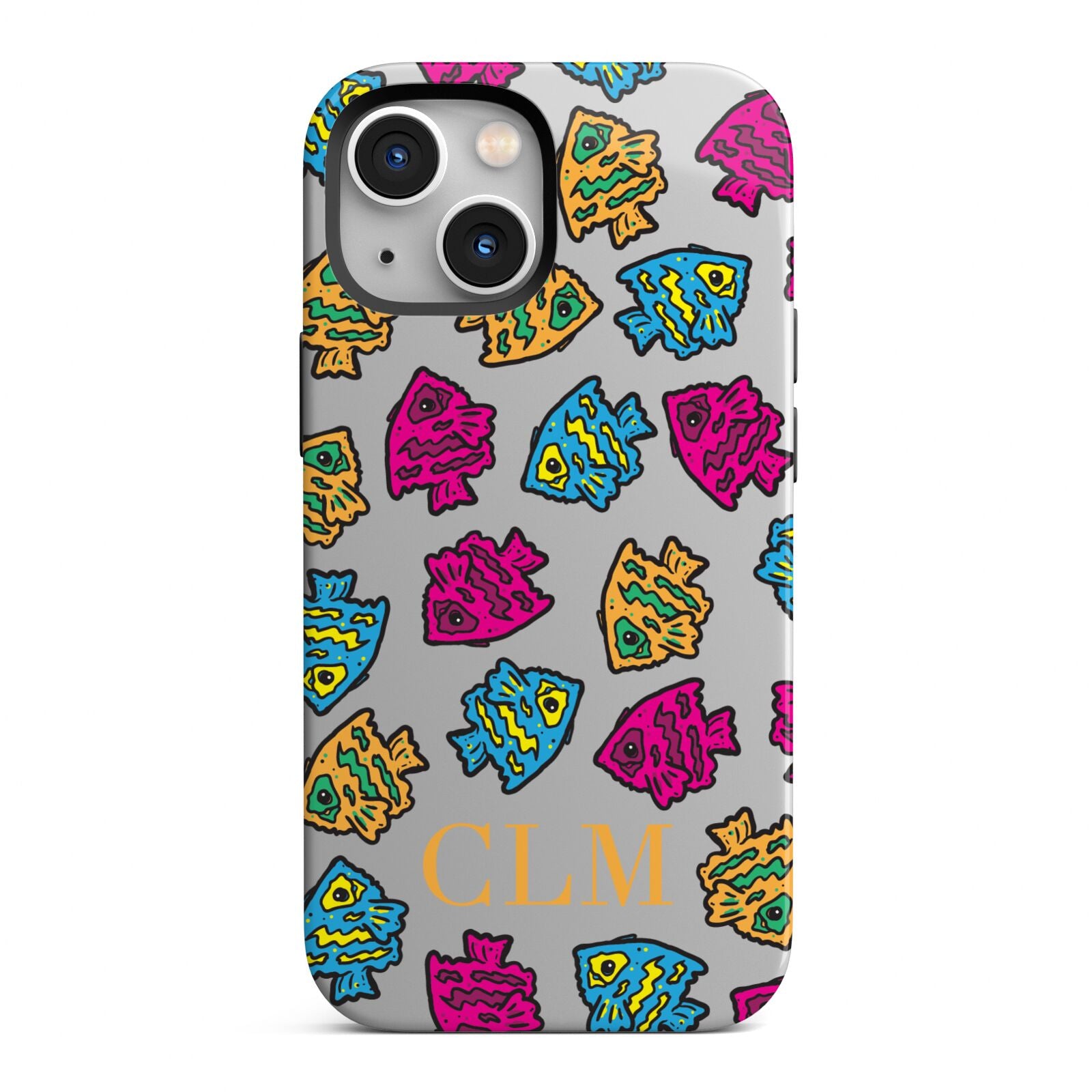 Personalised Fish Initials Clear iPhone 13 Mini Full Wrap 3D Tough Case