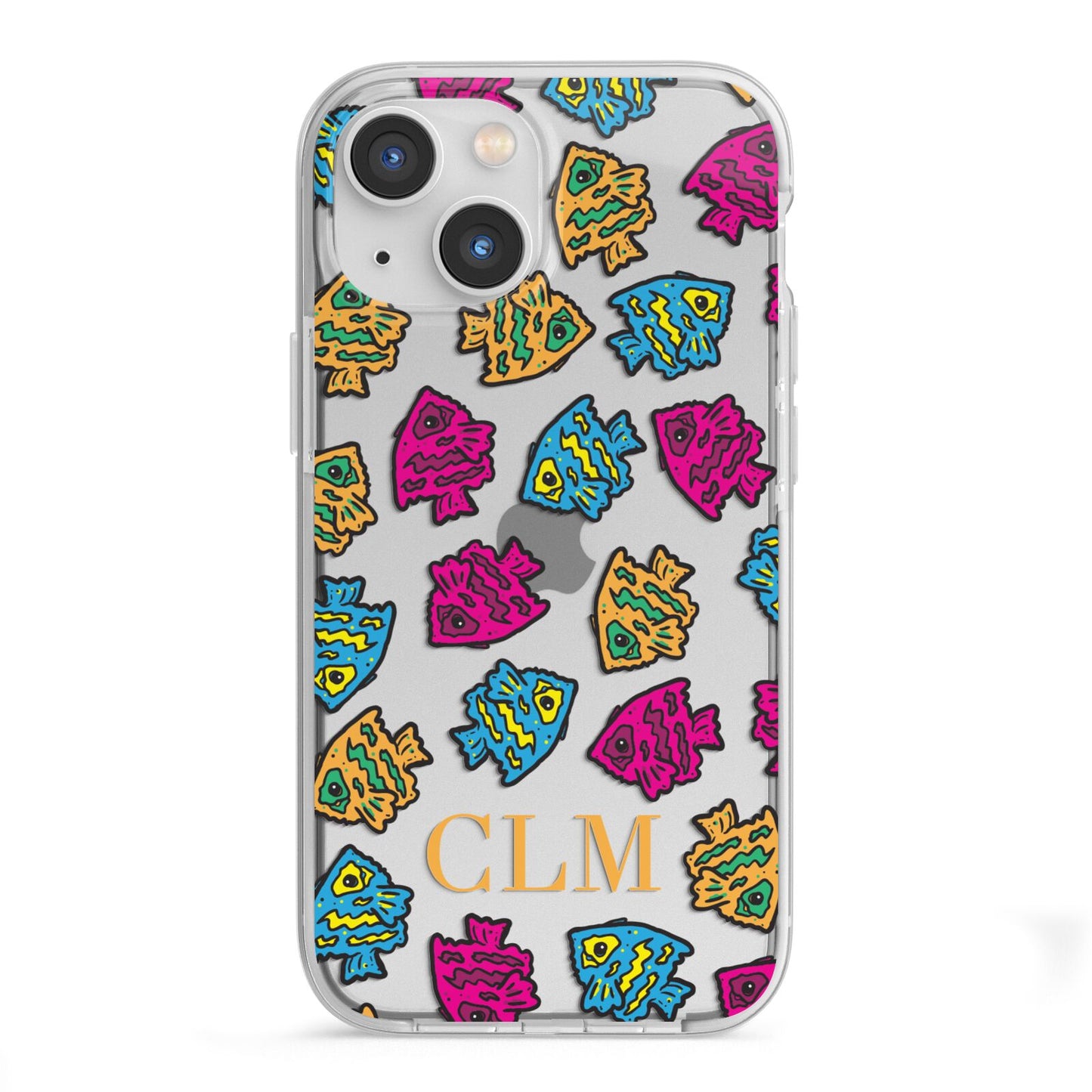 Personalised Fish Initials Clear iPhone 13 Mini TPU Impact Case with White Edges