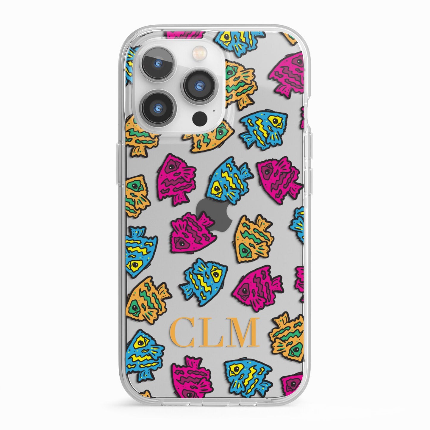 Personalised Fish Initials Clear iPhone 13 Pro TPU Impact Case with White Edges