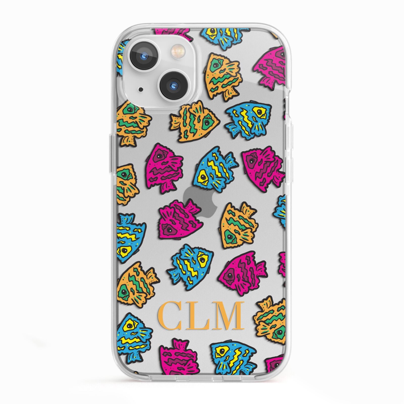 Personalised Fish Initials Clear iPhone 13 TPU Impact Case with White Edges