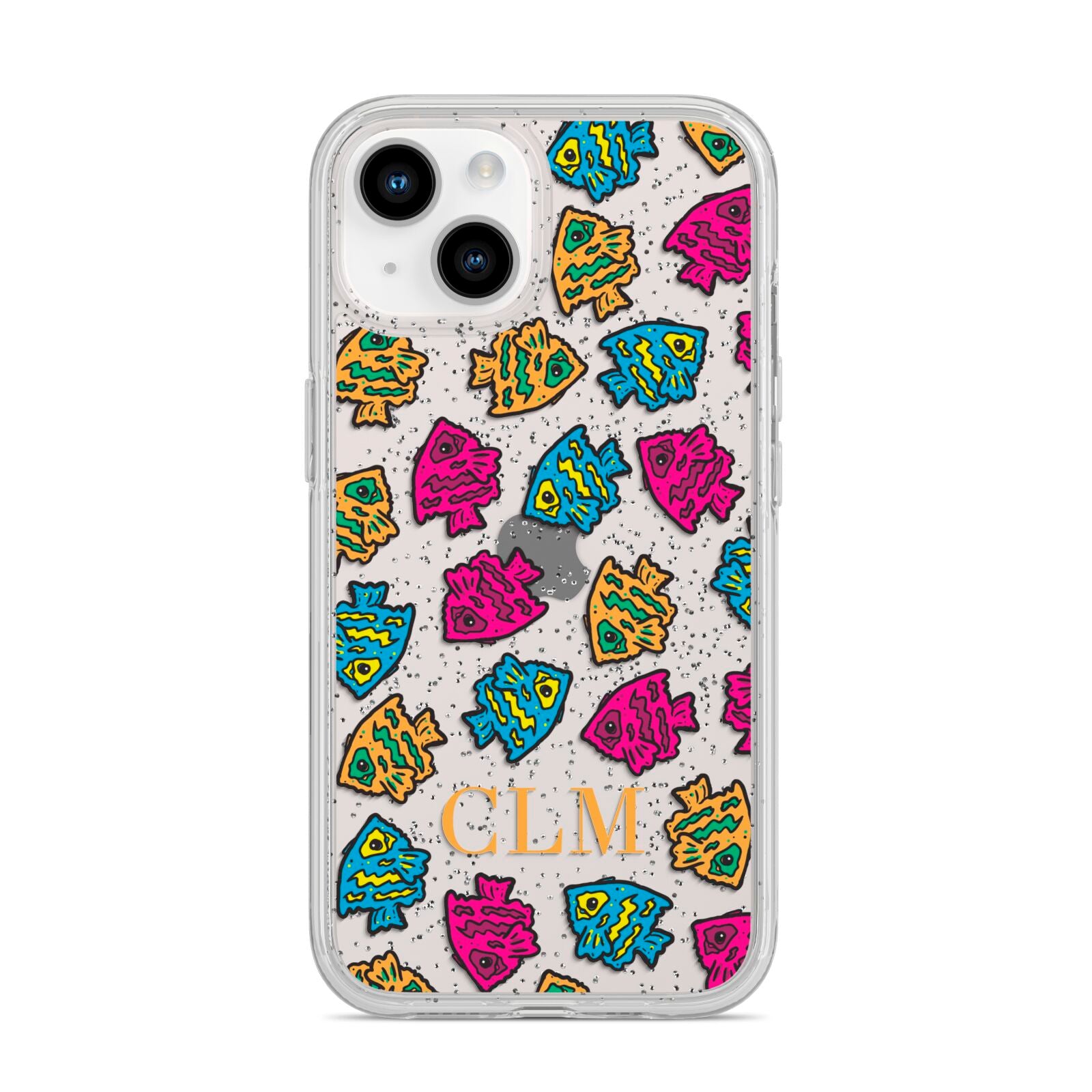 Personalised Fish Initials Clear iPhone 14 Glitter Tough Case Starlight