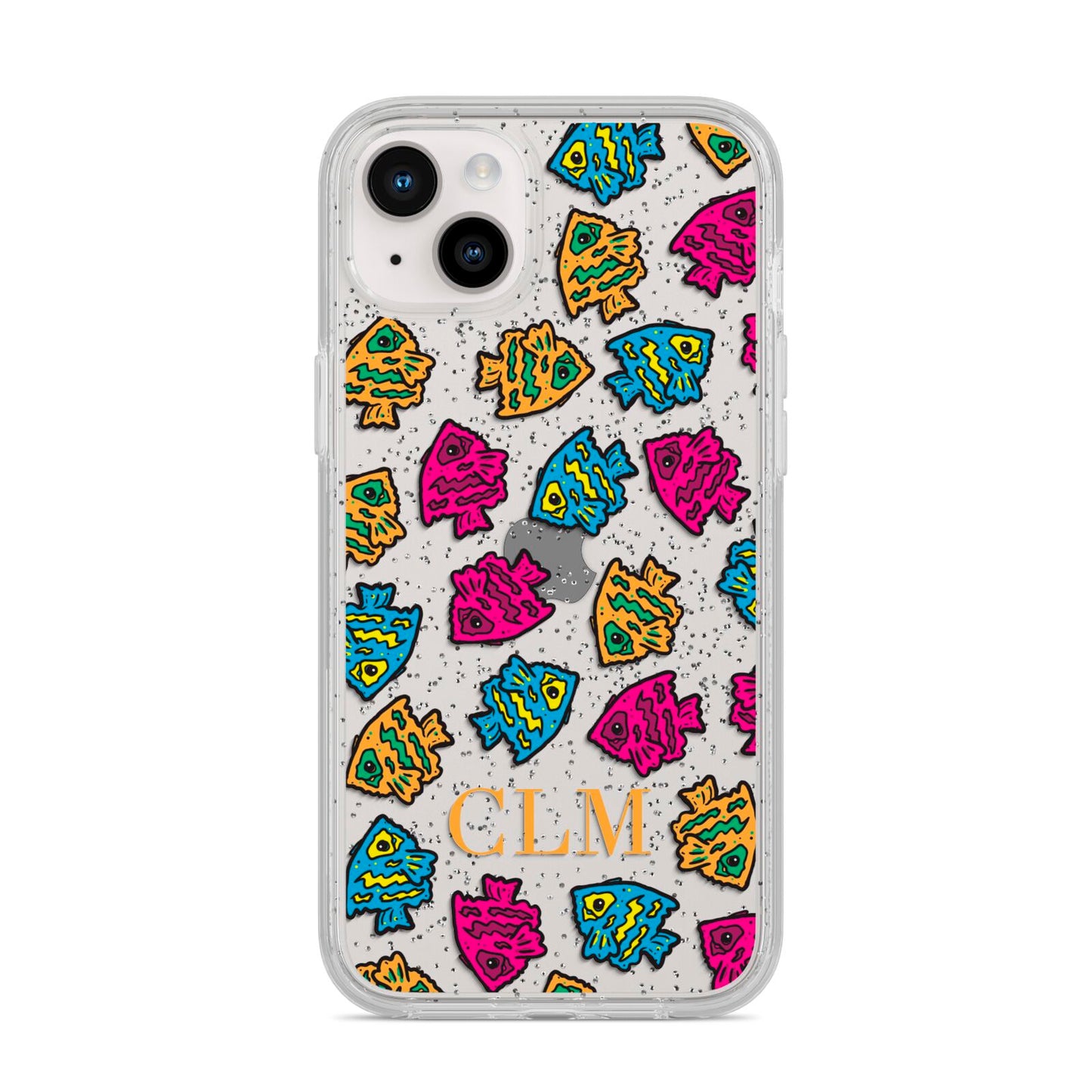 Personalised Fish Initials Clear iPhone 14 Plus Glitter Tough Case Starlight