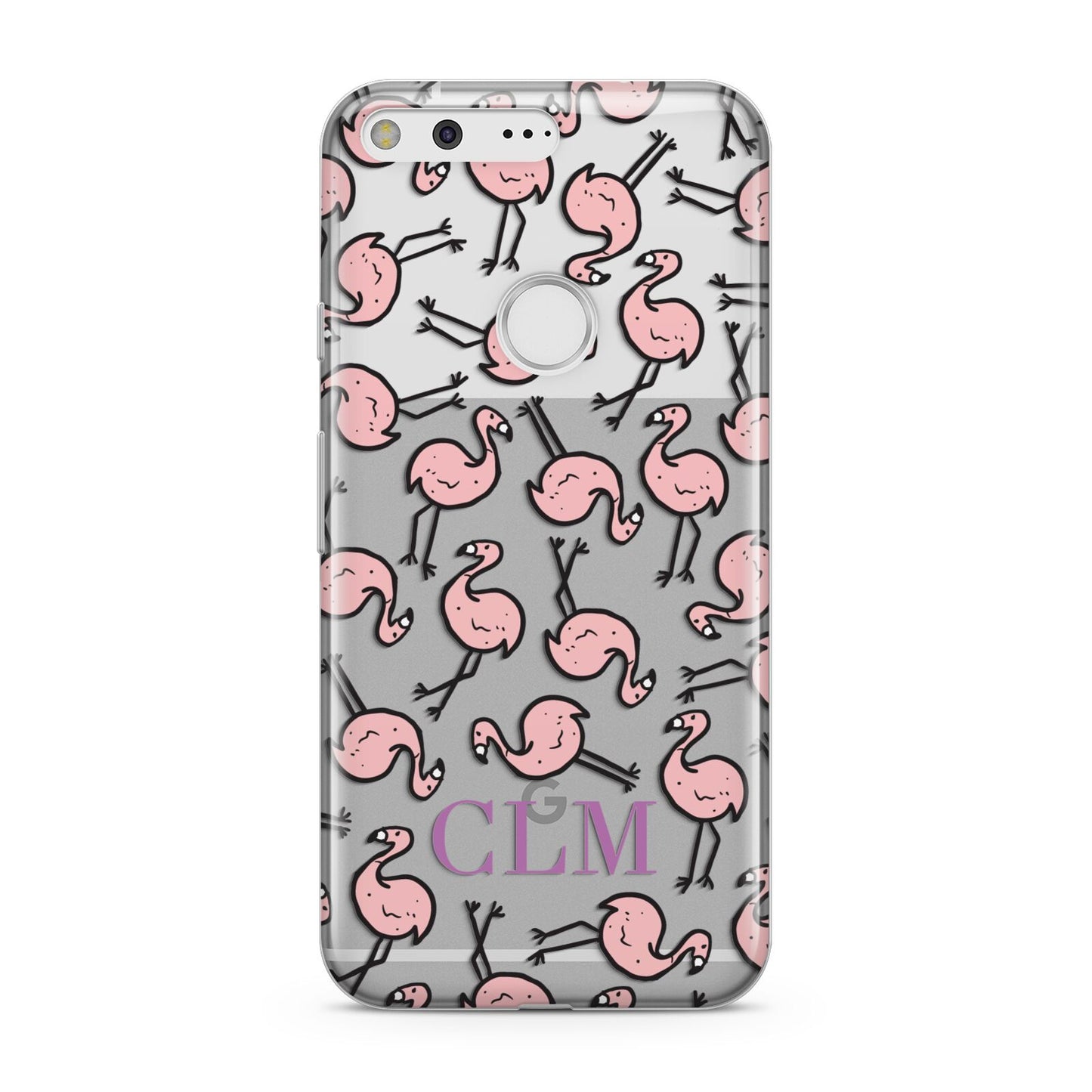 Personalised Flamingo Initials Clear Google Pixel Case