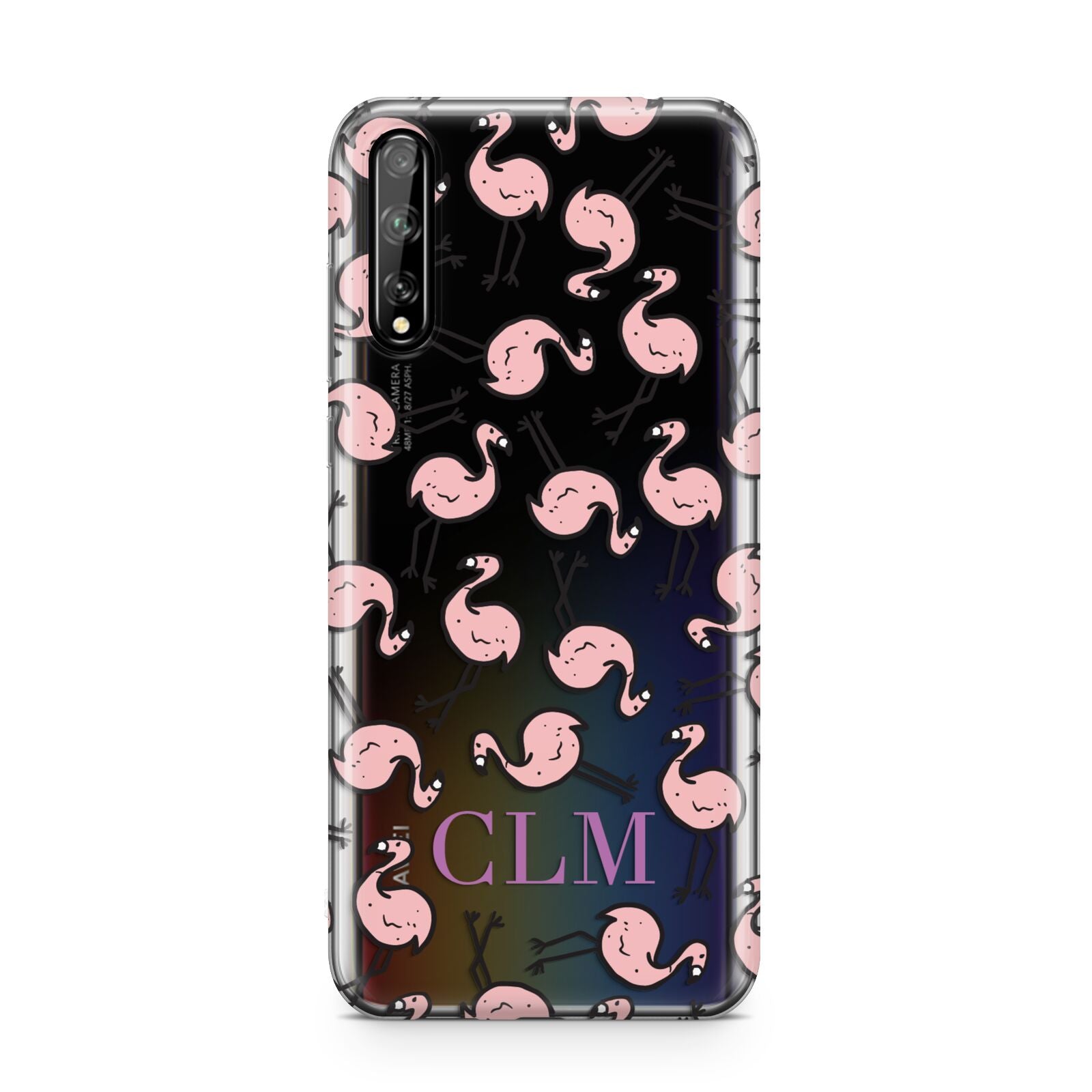 Personalised Flamingo Initials Clear Huawei Enjoy 10s Phone Case