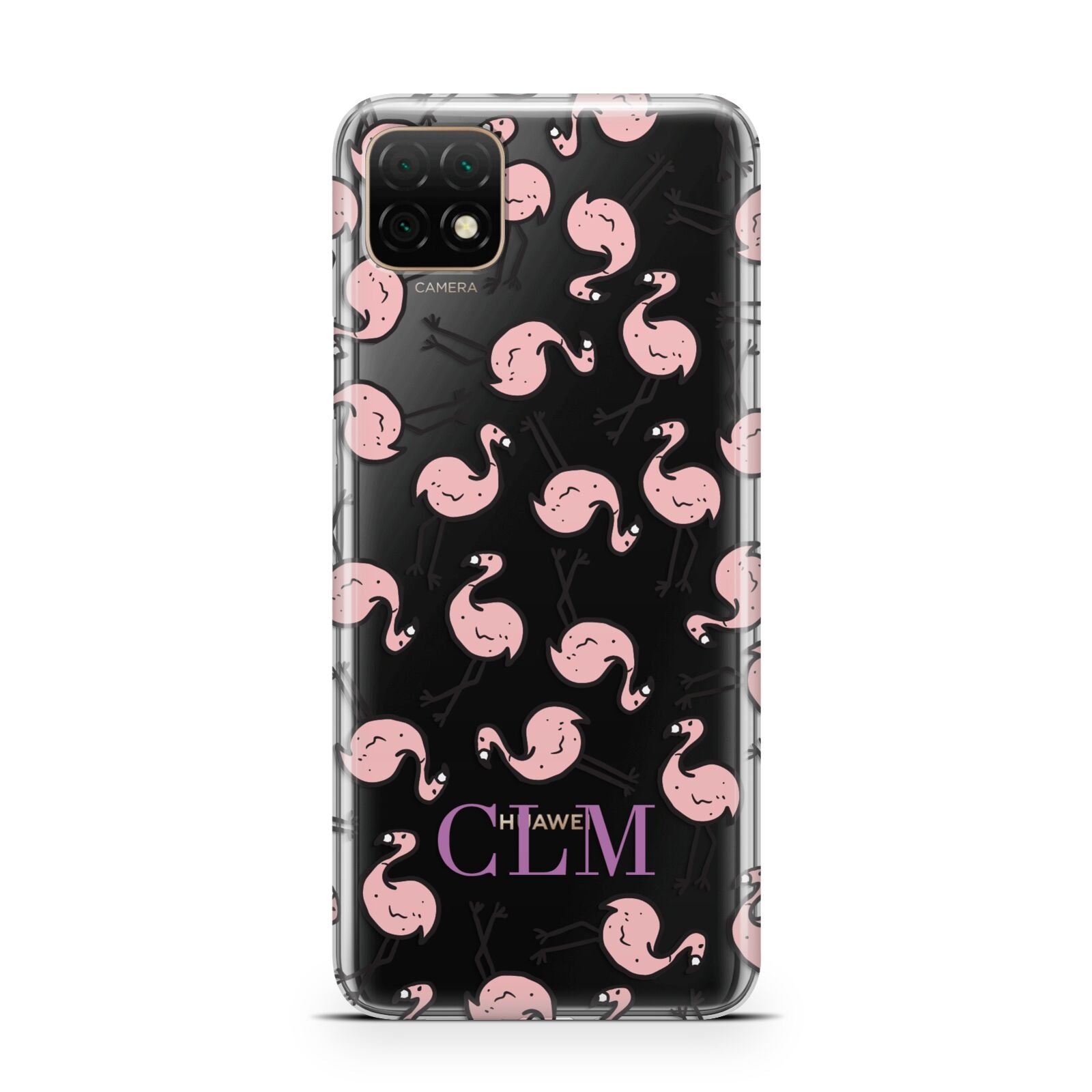 Personalised Flamingo Initials Clear Huawei Enjoy 20 Phone Case