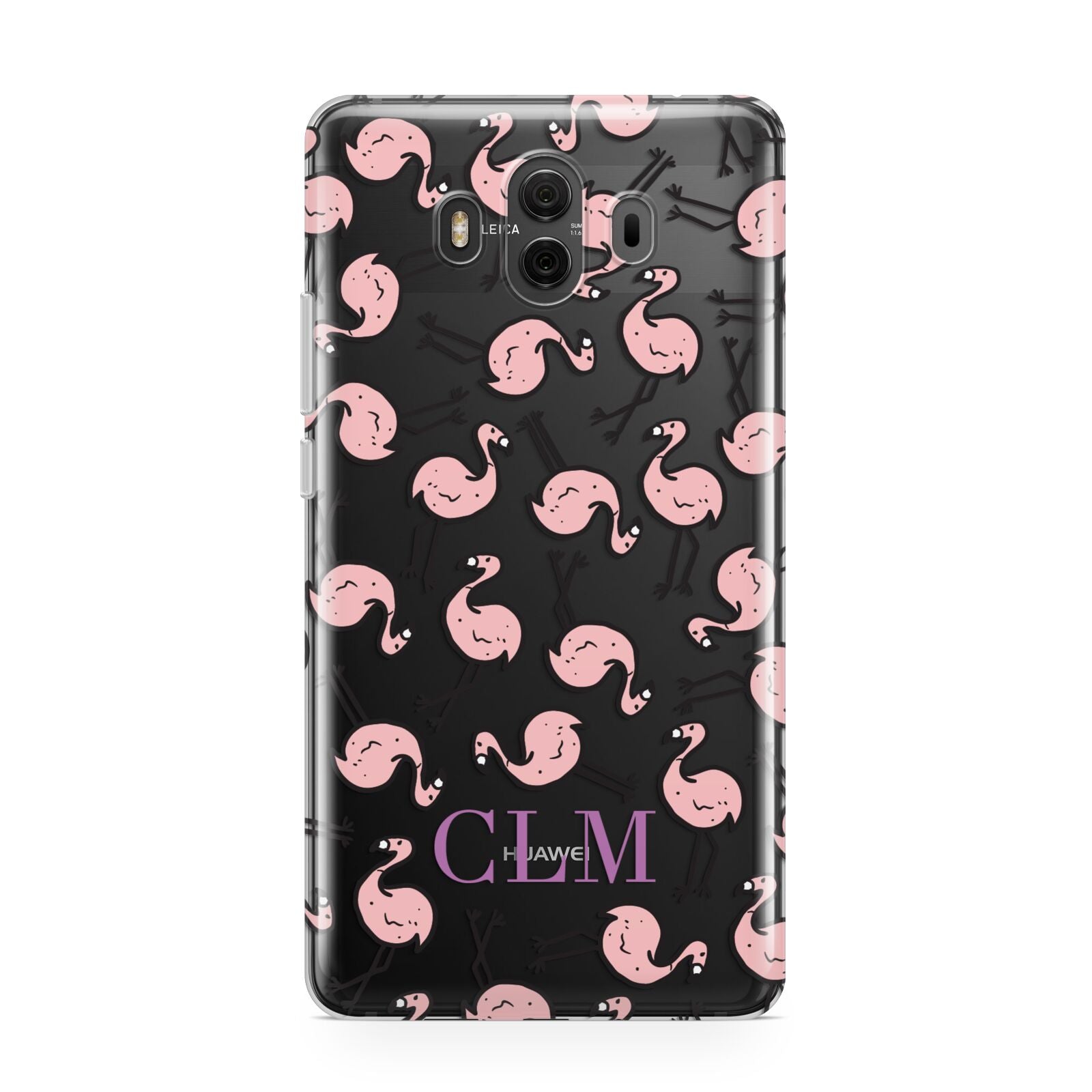 Personalised Flamingo Initials Clear Huawei Mate 10 Protective Phone Case